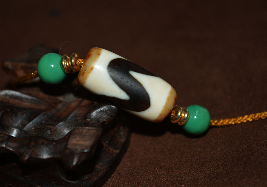Real Ancient Tibetan Water Wave Dzi Bead Amulet Himalaya Pure Tiger Tooth Gzi Pendant Genuine Old Antique Agate ZigZag Talisman Bracelet