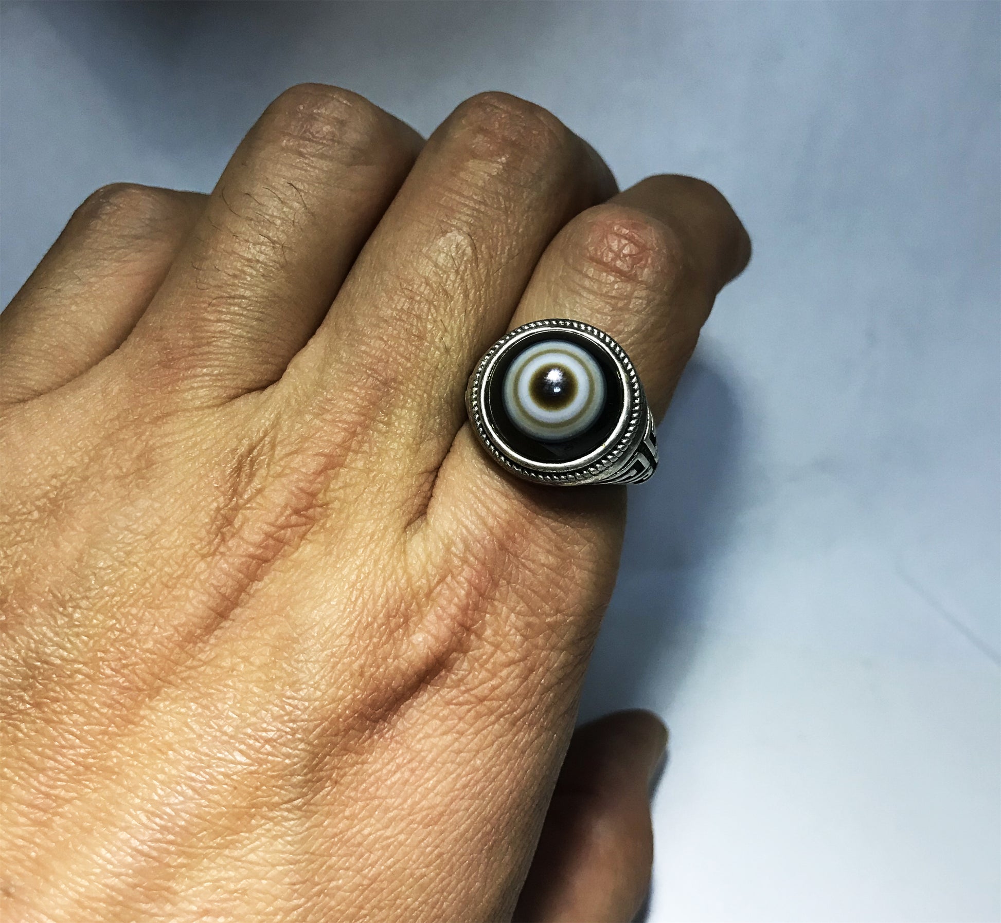 Real Antique One Eye Lukmik Eye Dzi Bead Ring Tibetan Old Medicine Agate Amulet Himalaya Genuine Banded Natural Luk Mik Gzi Prayer Talisman