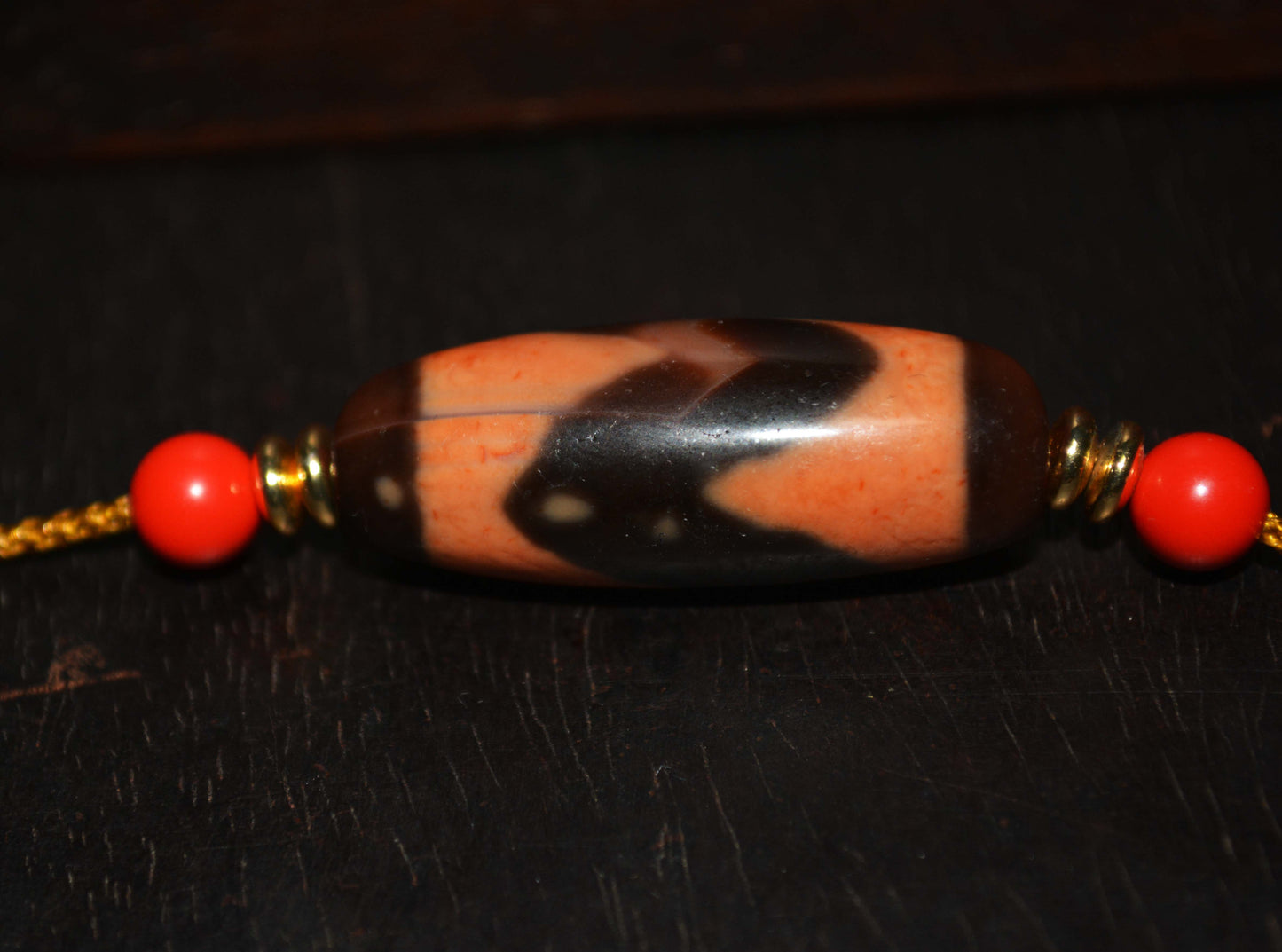 Real Ancient Tibetan Water Wave Dzi Bead Amulet Cinnabar Bloodspots Himalaya Tiger Tooth Gzi Pendant Genuine Old Antique Agate ZigZag Talisman Bracelet