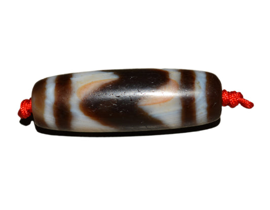 Real Antique Tibetan Water Wave Tiger Tooth Dzi Bead Amulet Cinnabar Bloodspots Himalaya Gzi Pendant Genuine Old Agate ZigZag Talisman Bracelet