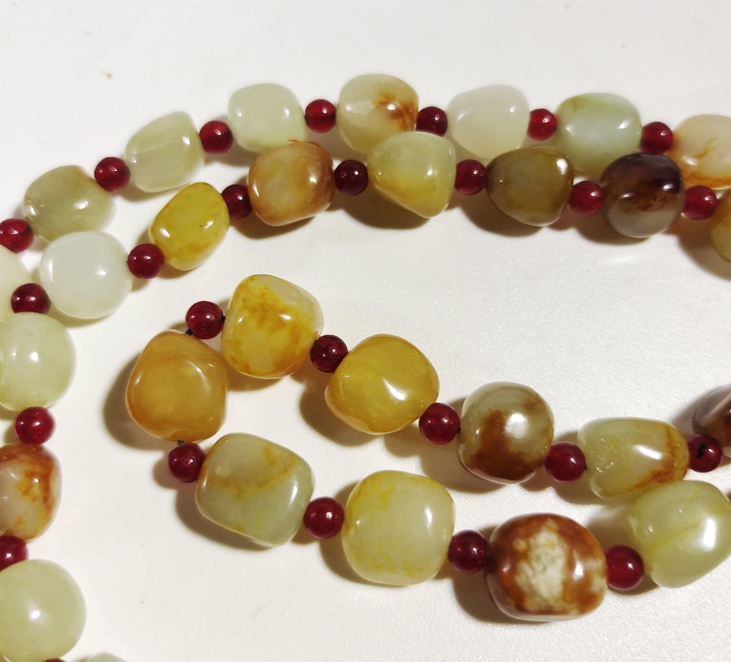 Real Chinese Antique White Hetian Jade Necklace Bracelet Nephrite Hotan Mala Prayer Beads Old Natural River Pebble Mutton Fat