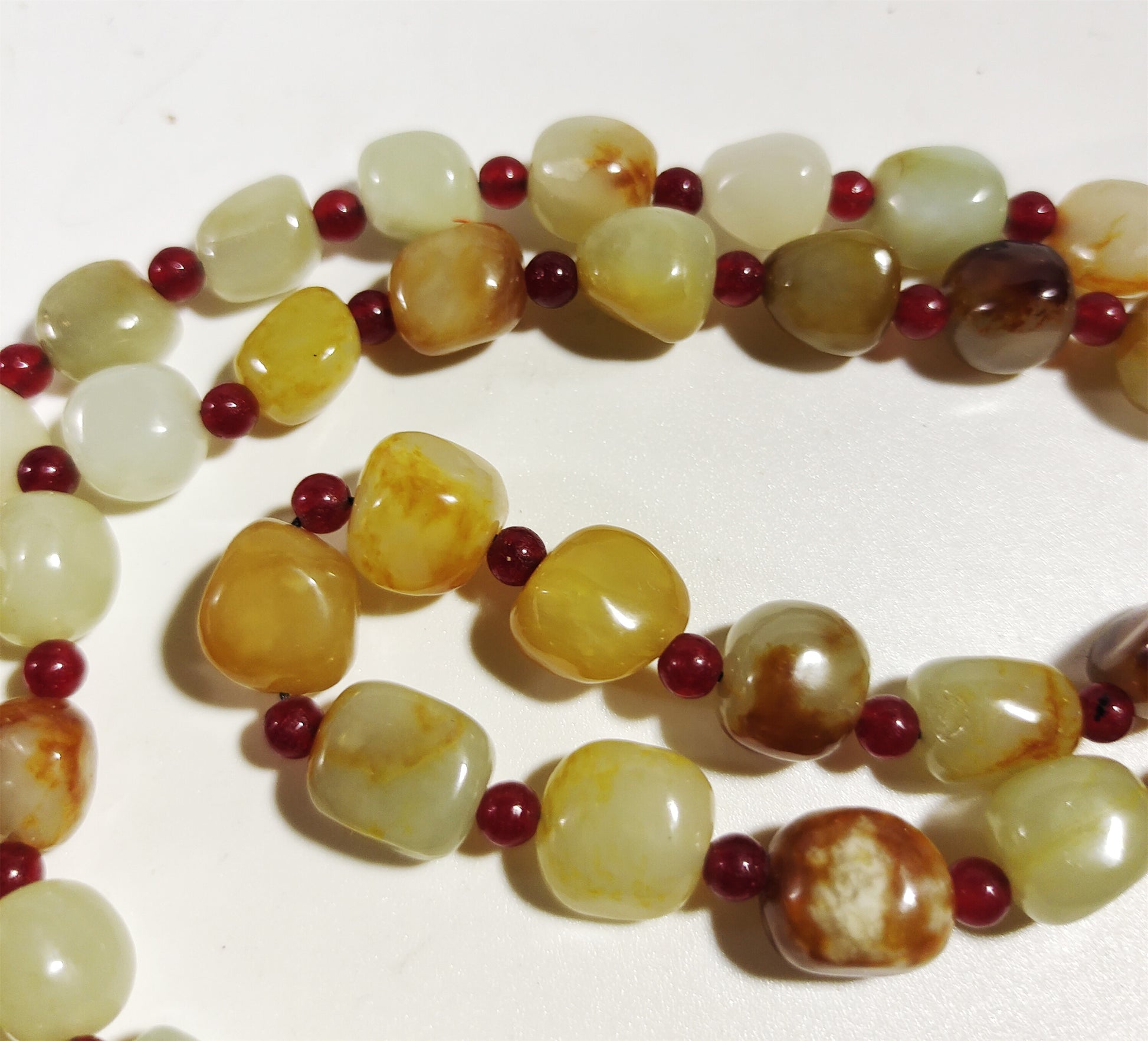 Real Chinese Antique White Hetian Jade Necklace Bracelet Nephrite Hotan Mala Prayer Beads Old Natural River Pebble Mutton Fat