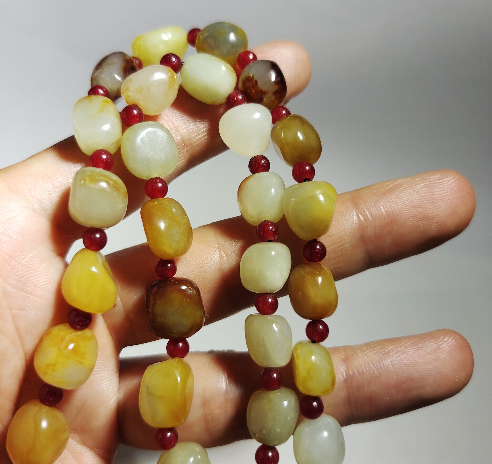 Real Chinese Antique White Hetian Jade Necklace Bracelet Nephrite Hotan Mala Prayer Beads Old Natural River Pebble Mutton Fat