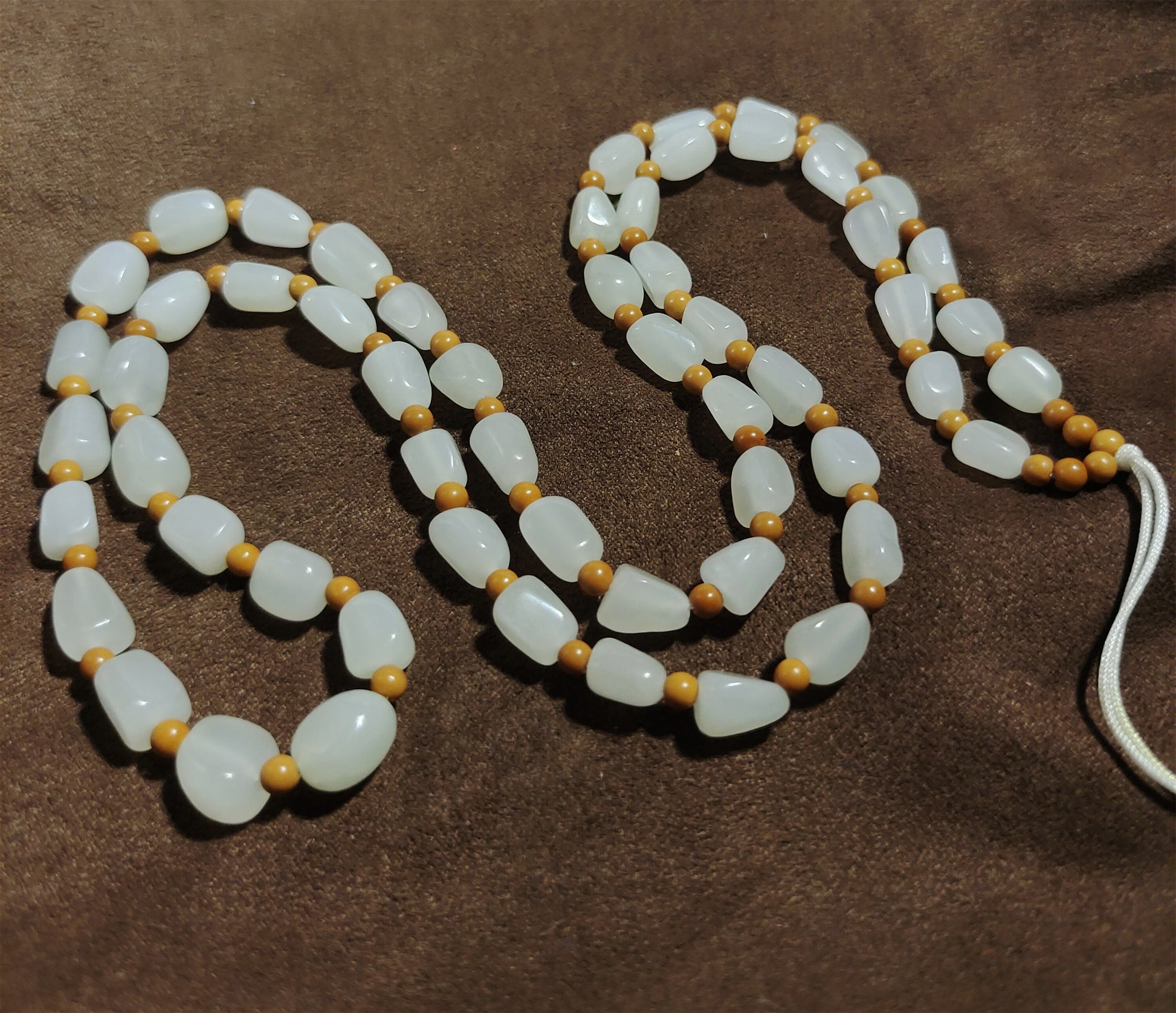 Real Chinese Antique White Hetian Jade Necklace Bracelet Nephrite Hotan Mala Prayer Beads Old Natural River Pebble Mutton Fat rosary