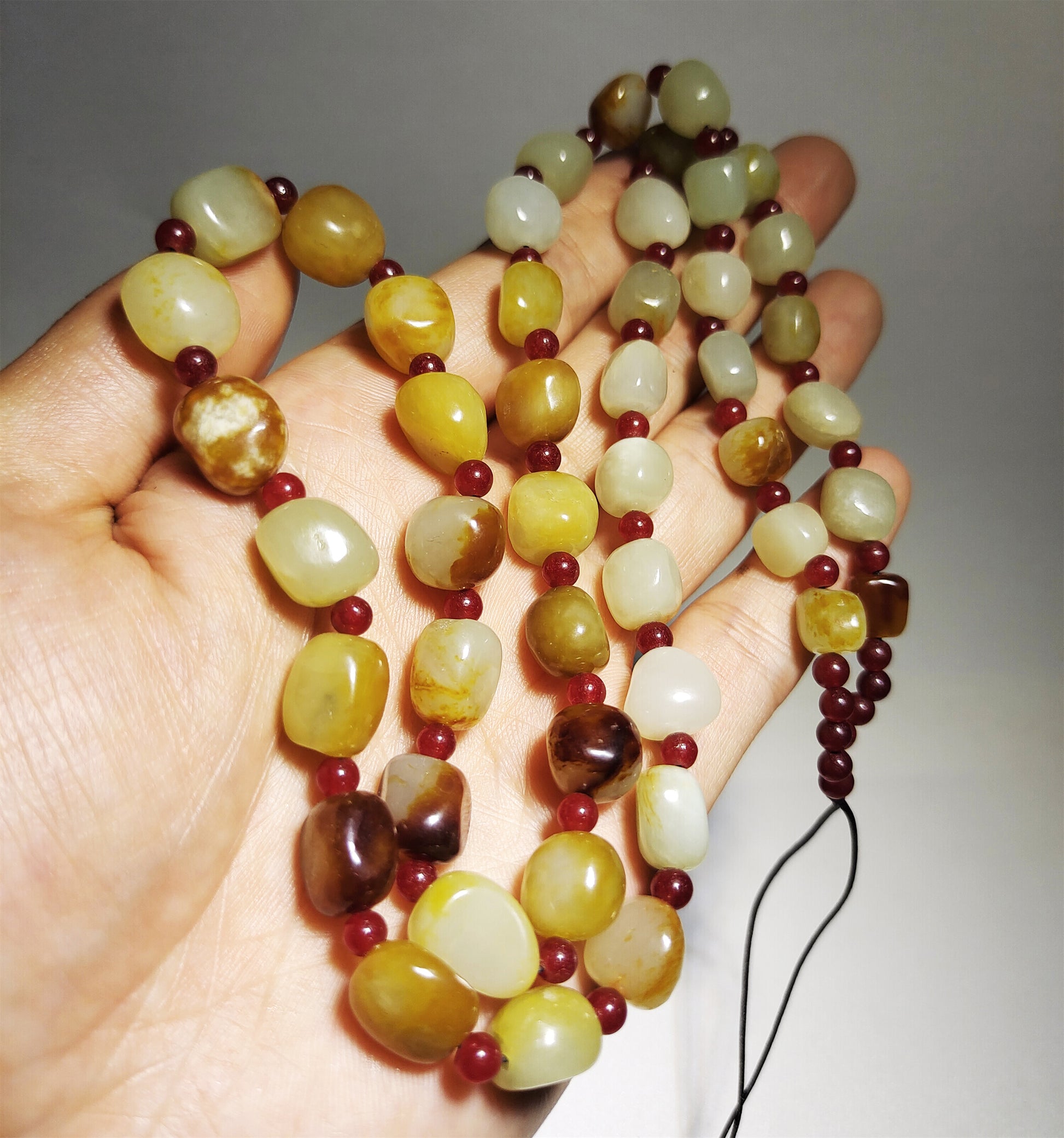 Real Chinese Antique White Hetian Jade Necklace Bracelet Nephrite Hotan Mala Prayer Beads Old Natural River Pebble Mutton Fat