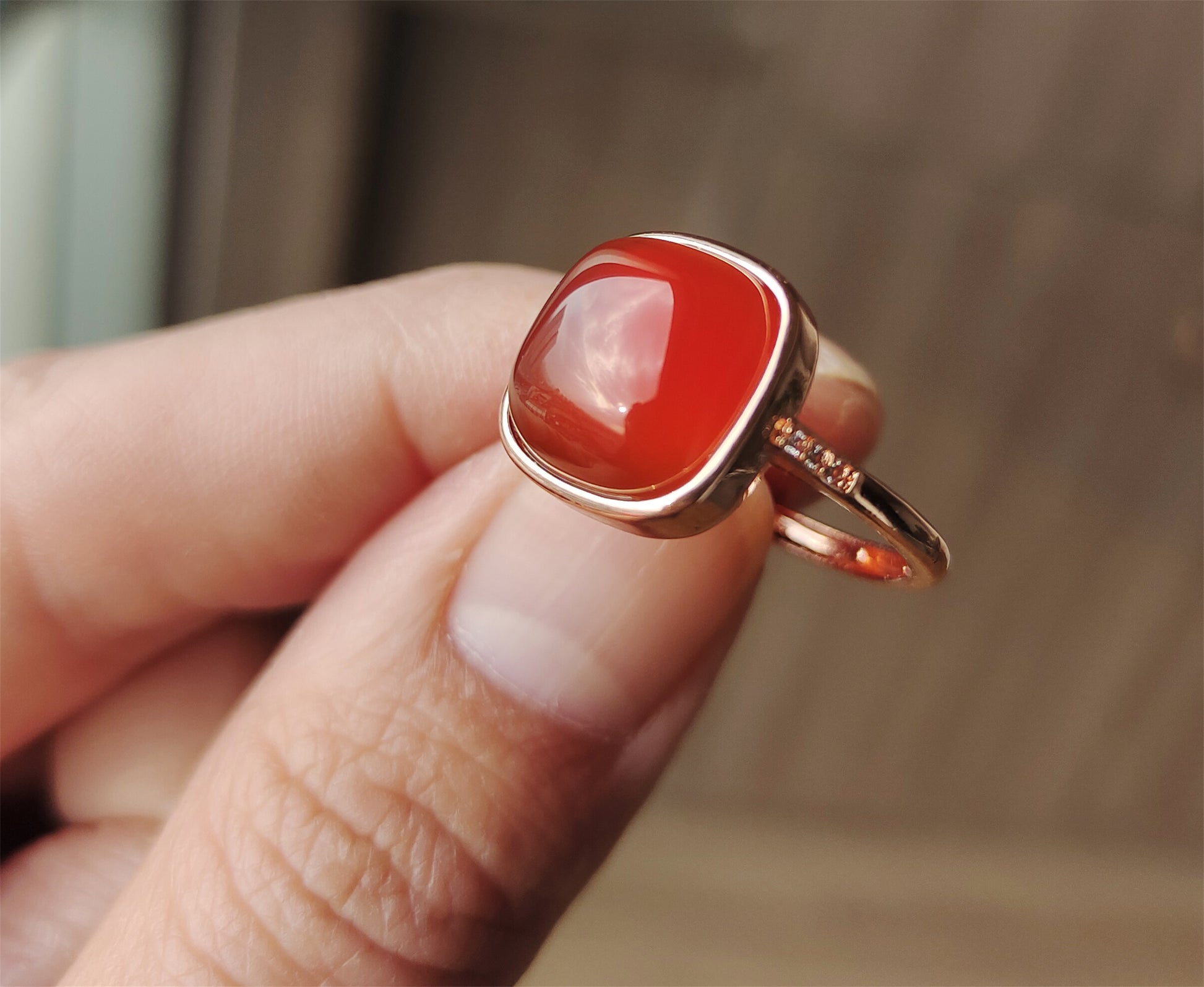 Real Chinese Natural Pema Raka Agate Ring Crystal China Baoshan Red Carnelian Genuine Gemstone