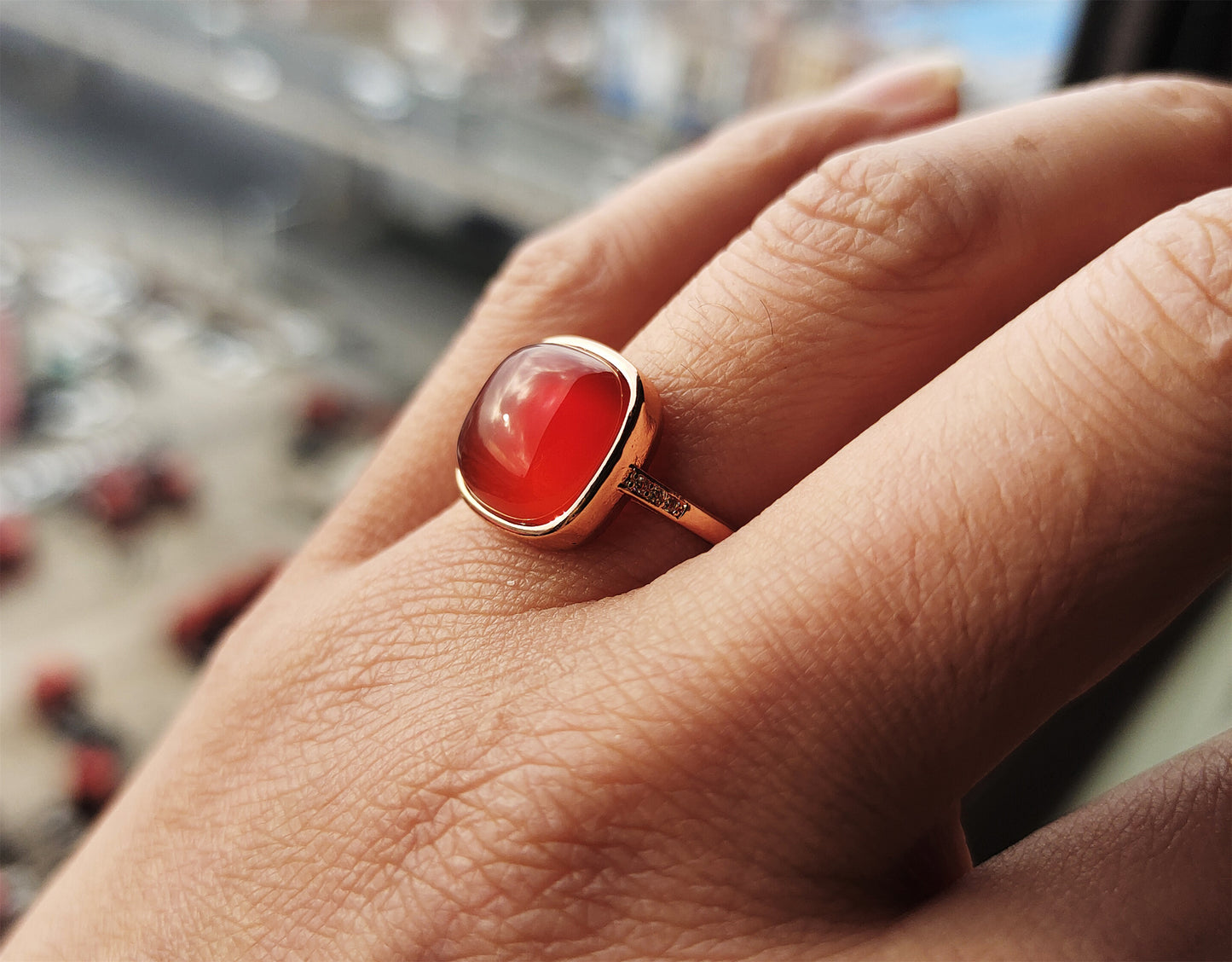 Real Chinese Natural Pema Raka Agate Ring Crystal China Baoshan Red Carnelian Genuine Gemstone