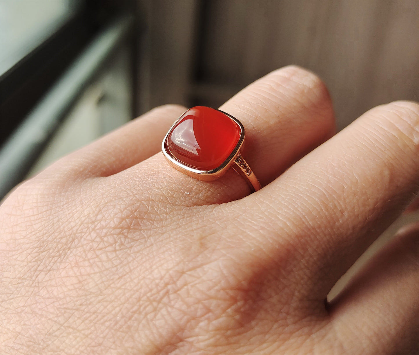 Real Chinese Natural Pema Raka Agate Ring Crystal China Baoshan Red Carnelian Genuine Gemstone