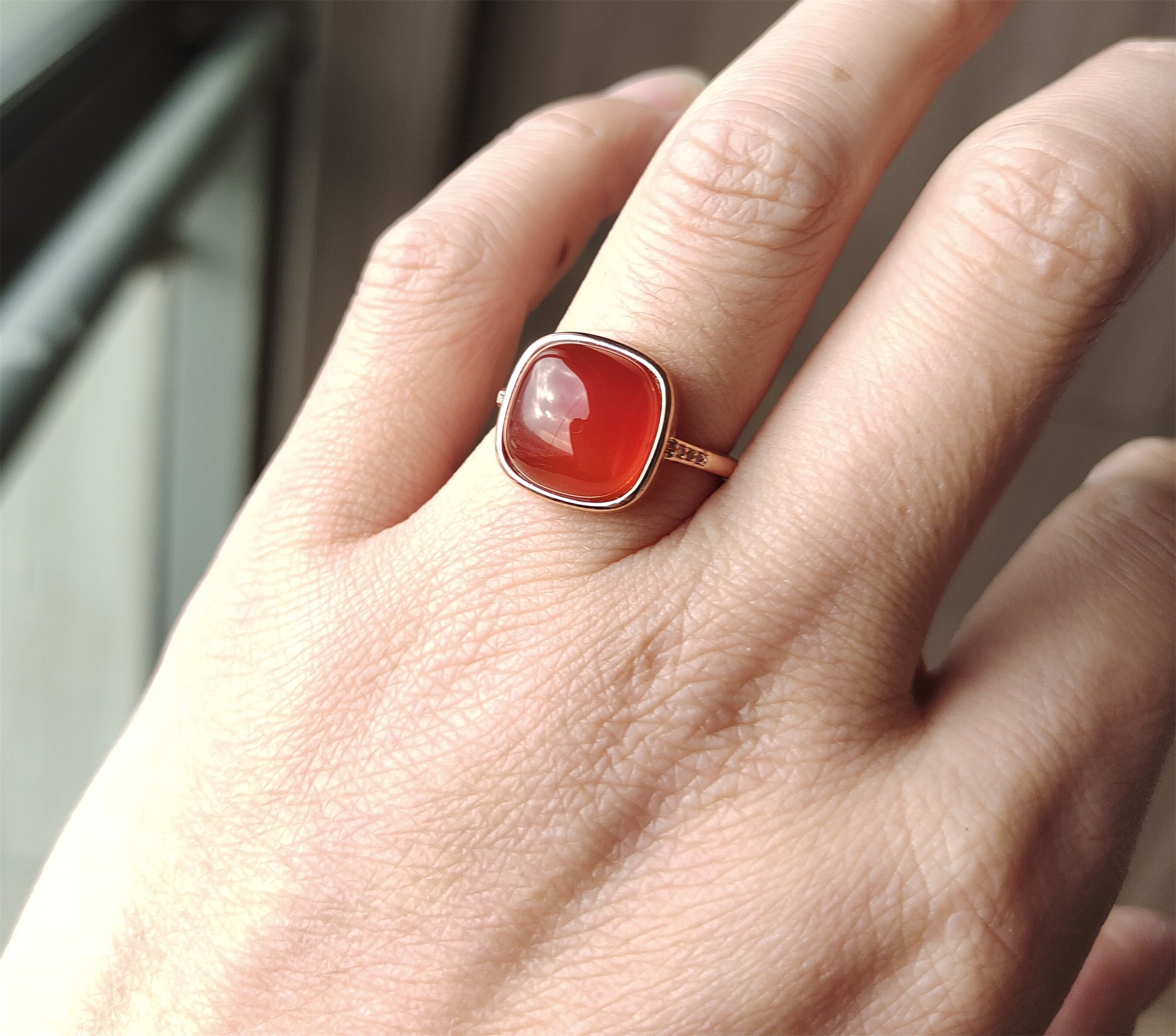 Real Chinese Natural Pema Raka Agate Ring Crystal China Baoshan Red Carnelian Genuine Gemstone