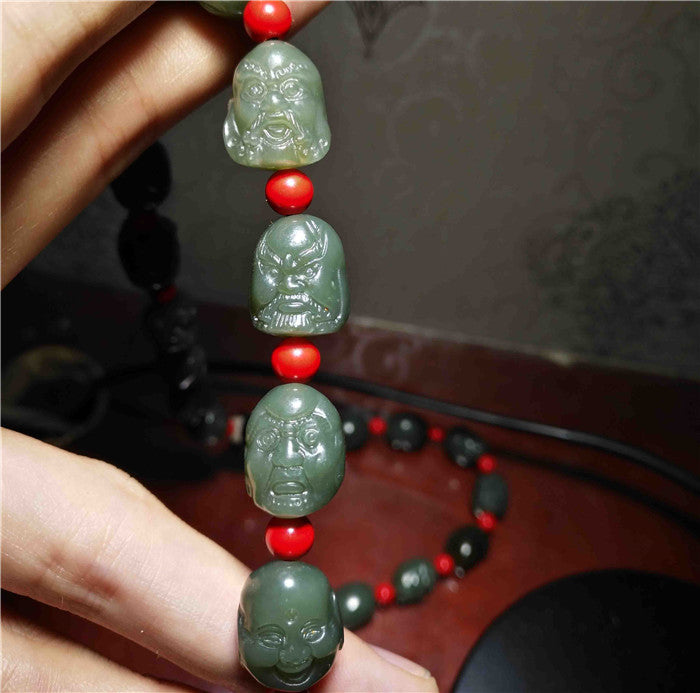 Real Chinese Old Antique 18 Lohan Arhats Mala Prayer Beads Bracelet Buddha Rosary Hotan Jade Hetian Necklace