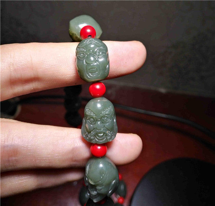 Real Chinese Old Antique 18 Lohan Arhats Mala Prayer Beads Bracelet Buddha Rosary Hotan Jade Hetian Necklace