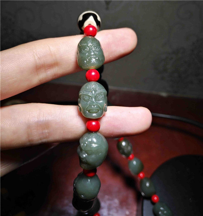 Real Chinese Old Antique 18 Lohan Arhats Mala Prayer Beads Bracelet Buddha Rosary Hotan Jade Hetian Necklace