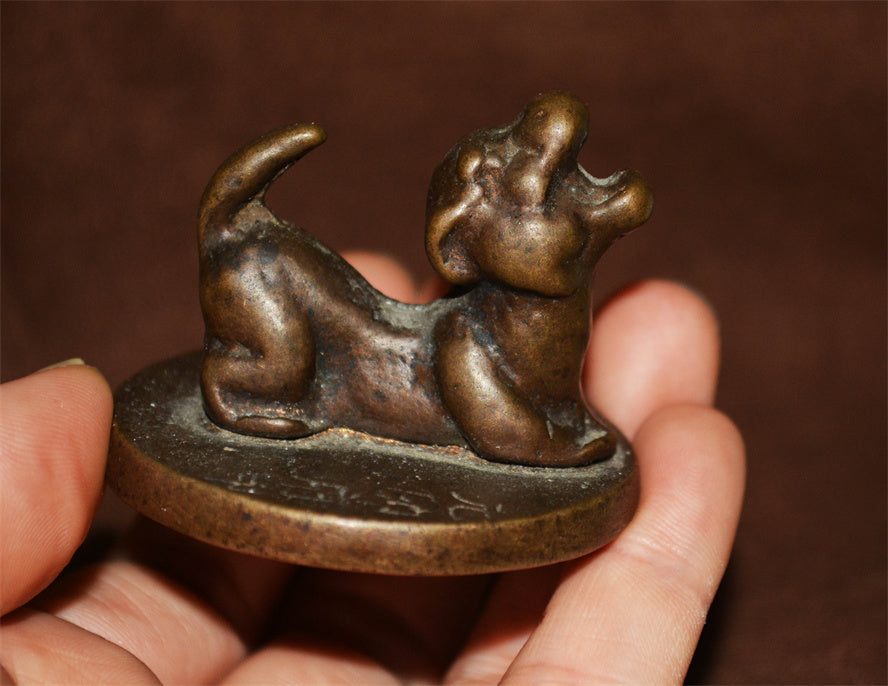 Real Chinese Old Antique Bronze Foo Lion Fu Dog Statue Stamp Seal Amulet Copper Guardian Talisman Netsuke