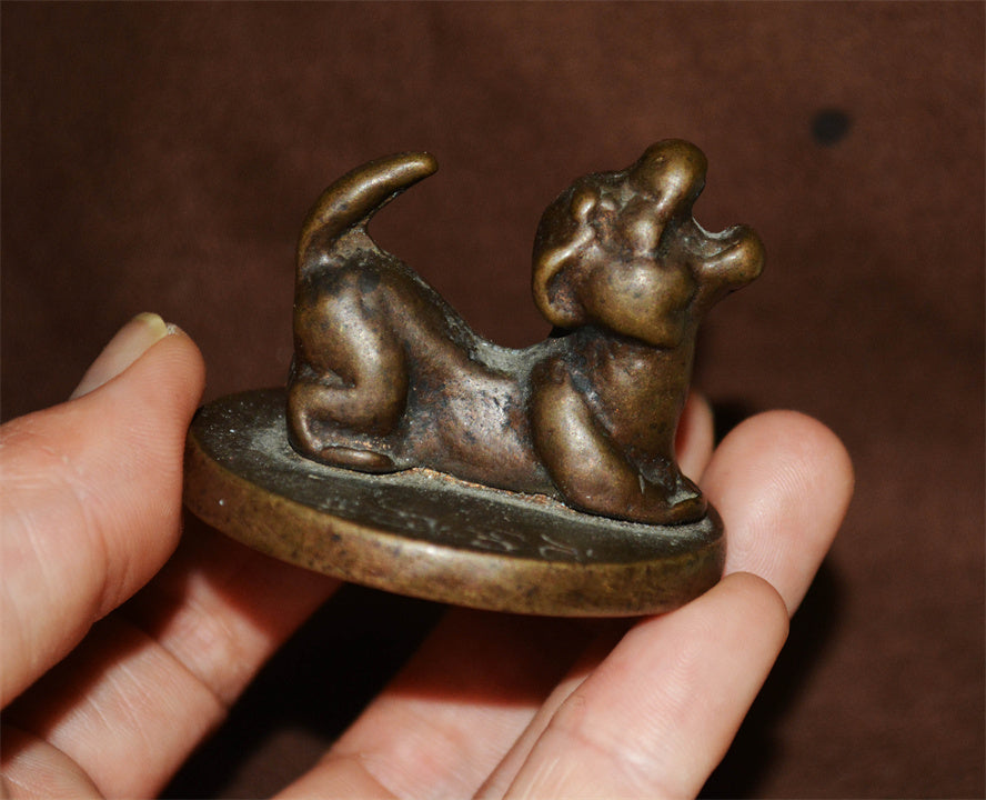 Real Chinese Old Antique Bronze Foo Lion Fu Dog Statue Stamp Seal Amulet Copper Guardian Talisman Netsuke