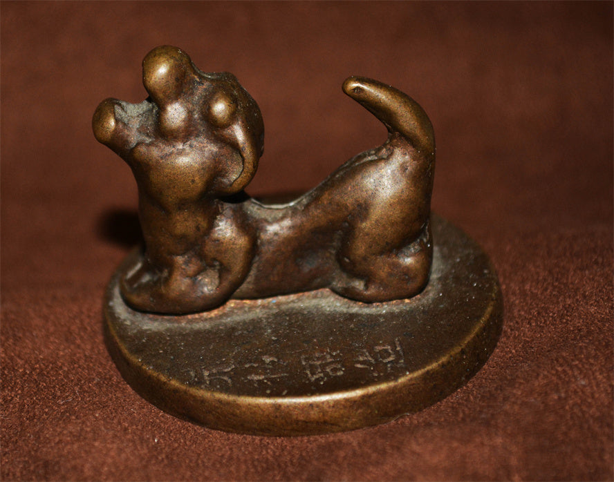 Real Chinese Old Antique Bronze Foo Lion Fu Dog Statue Stamp Seal Amulet Copper Guardian Talisman Netsuke