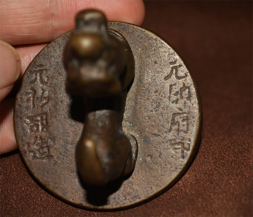 Real Chinese Old Antique Bronze Foo Lion Fu Dog Statue Stamp Seal Amulet Copper Guardian Talisman Netsuke