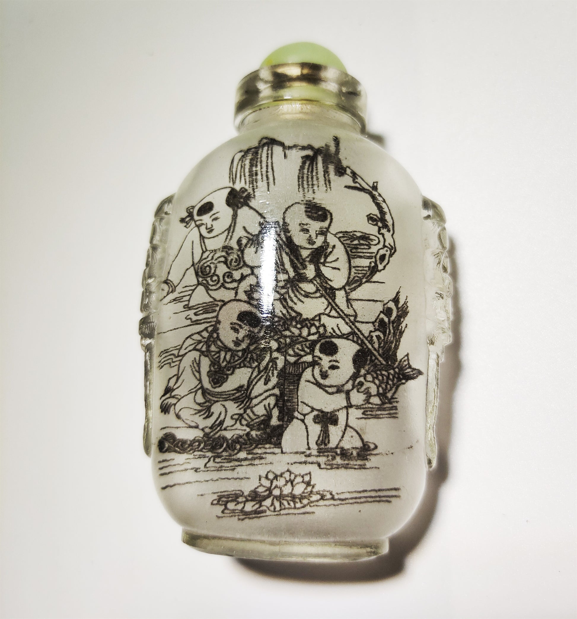 Real Chinese Old Antique Peking Glass Snuff Bottle Inside Painted Hand Oriental Collectable Kids Happy Children