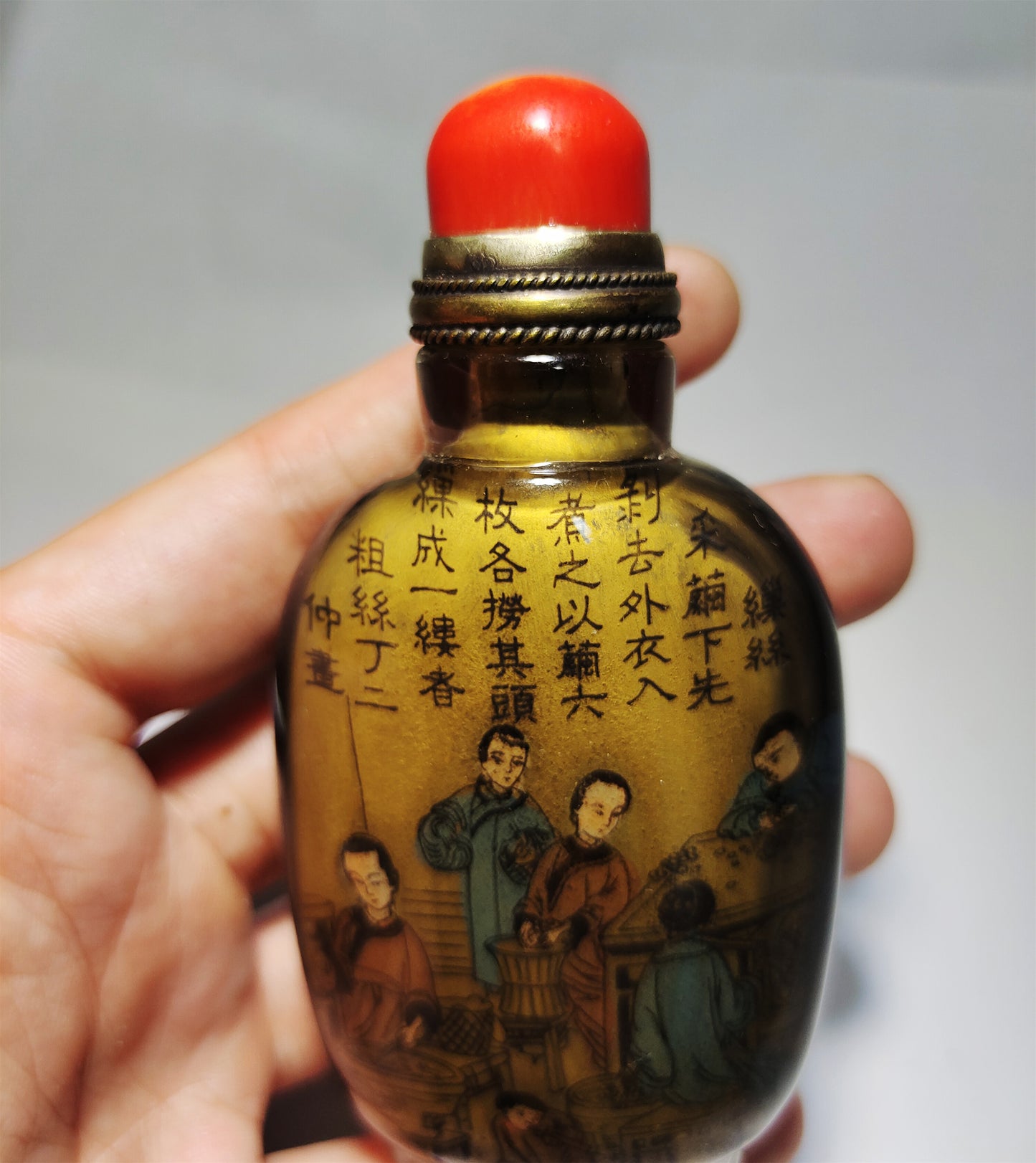 Real Chinese Old Antique Peking Glass Snuff Bottle Inside Painted Hand Oriental Collectable