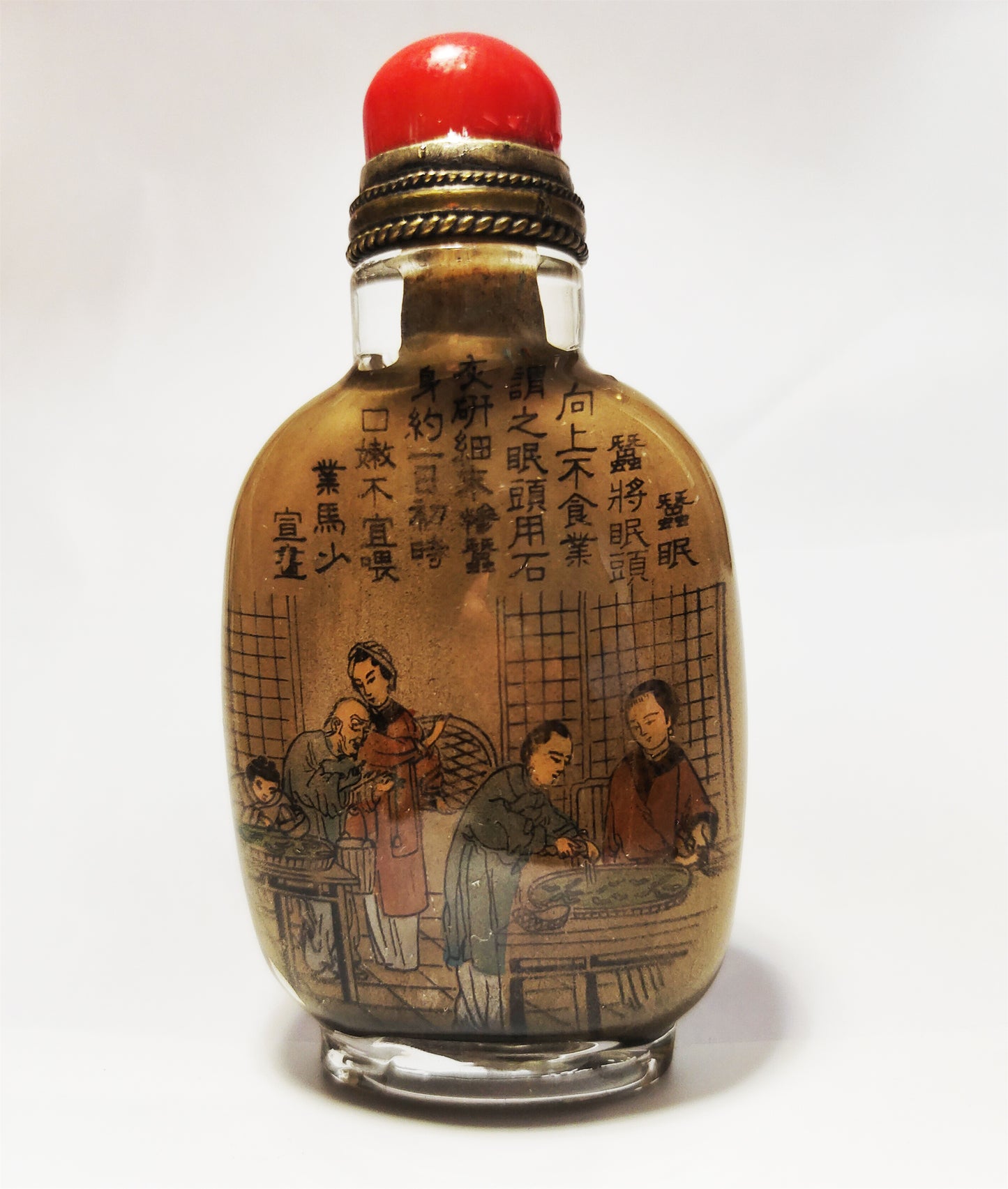 Real Chinese Old Antique Peking Glass Snuff Bottle Inside Painted Hand Yezhongsan Oriental Collectable