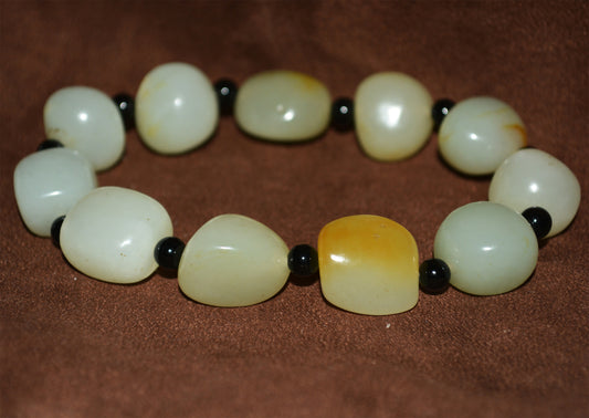 Real Chinese Old Antique White Hetian Jade Bracelet Nephrite Hotan Mala Prayer Beads Rosary Genuine River Pebble Mutton Fat  Authentic Natural 和田玉籽料手串