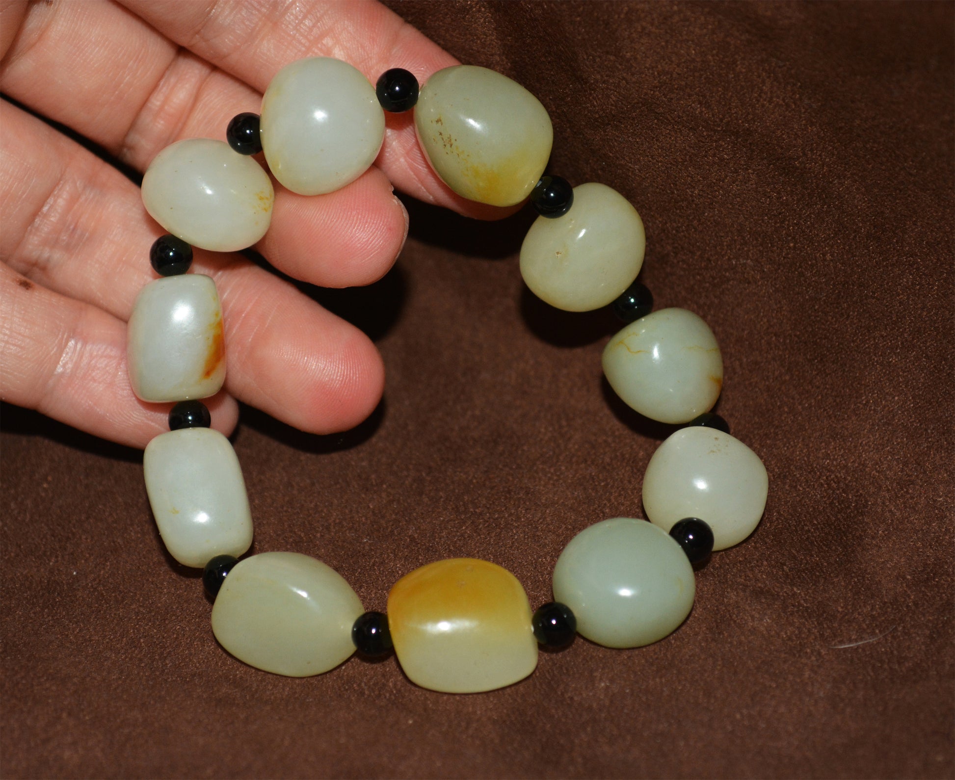 Real Chinese Old Antique White Hetian Jade Bracelet Nephrite Hotan Mala Prayer Beads Rosary Genuine River Pebble Mutton Fat  Authentic Natural 和田玉籽料手串