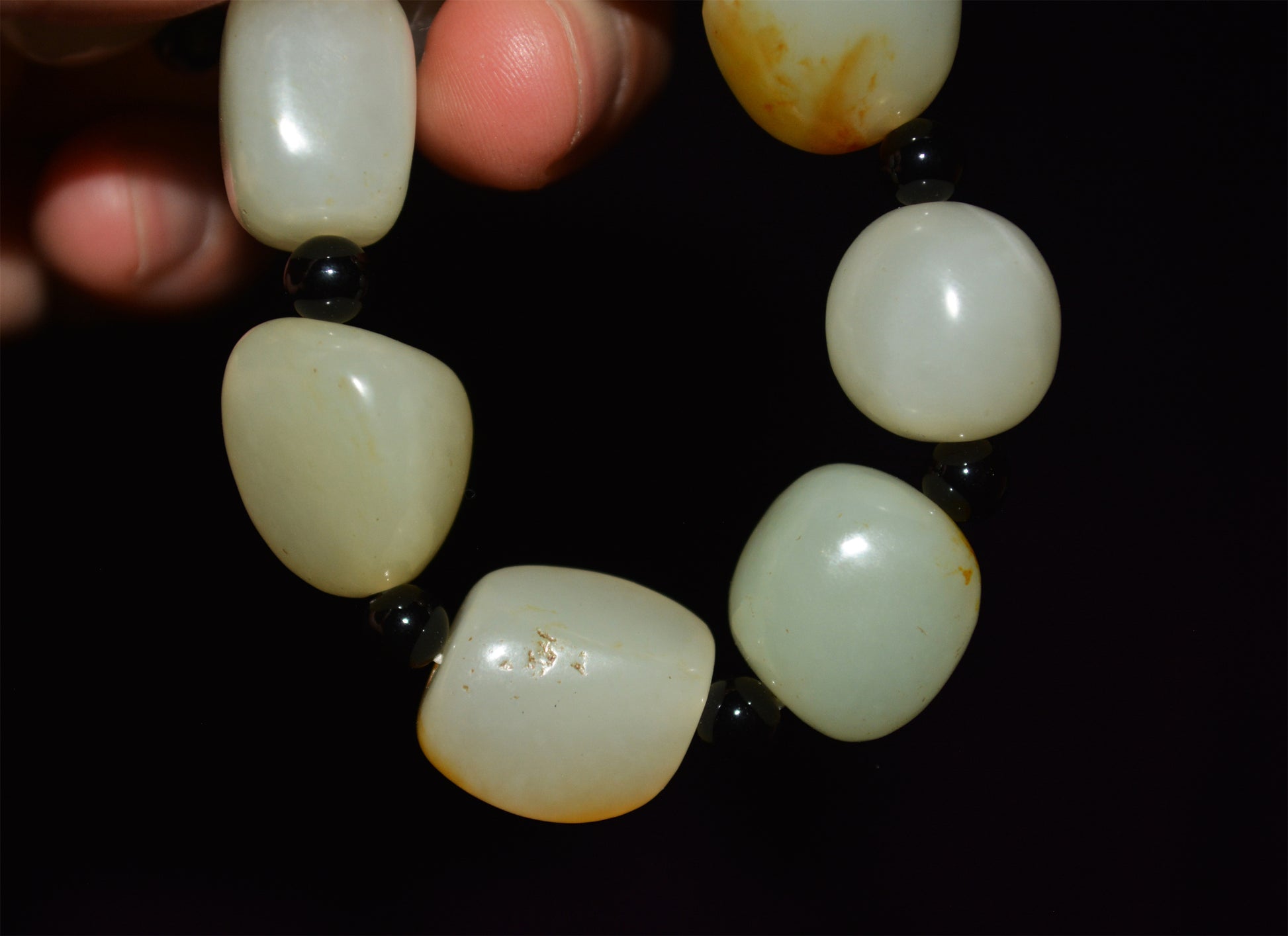 Real Chinese Old Antique White Hetian Jade Bracelet Nephrite Hotan Mala Prayer Beads Rosary Genuine River Pebble Mutton Fat  Authentic Natural 和田玉籽料手串