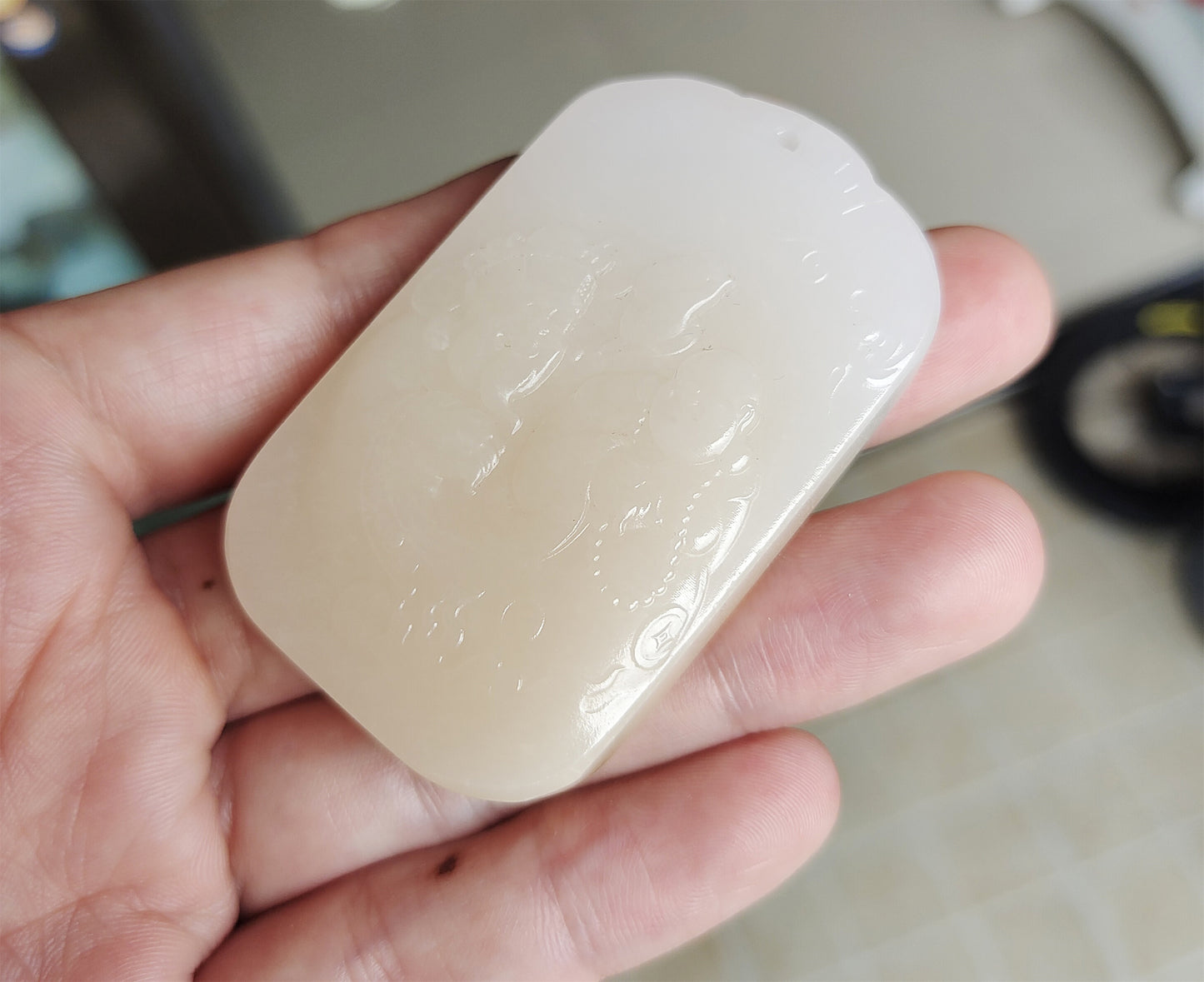 Real Chinese Old Antique White Hetian Jade Happy smile Buddha Pendant Nephrite Hotan God of wealth Genuine River Pebble Mutton Fat  Authentic natural