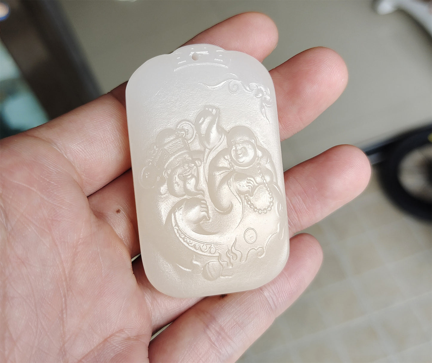 Real Chinese Old Antique White Hetian Jade Happy smile Buddha Pendant Nephrite Hotan God of fortune Genuine River Pebble Mutton Fat  Authentic natural