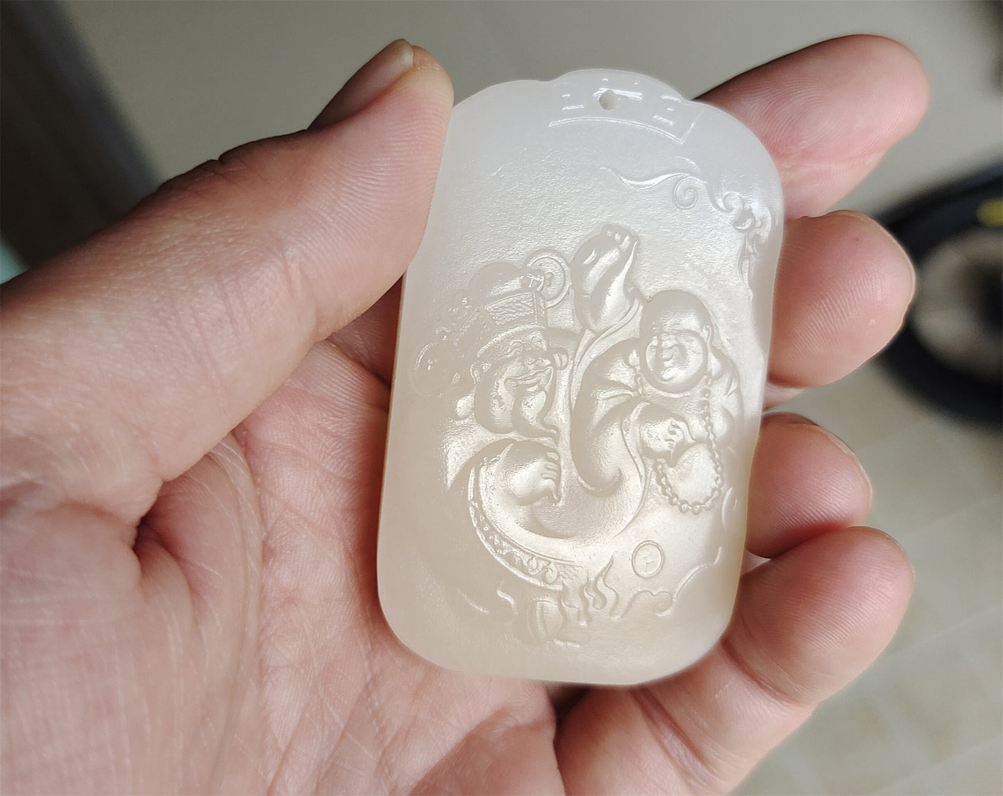 Real Chinese Old Antique White Hetian Jade Happy smile Buddha Pendant Nephrite Hotan God of fortune Genuine River Pebble Mutton Fat  Authentic natural