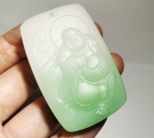 Real Chinese Old Antique White Hetian Jade Happy smiling Maitreya Buddha Pendant Nephrite Hotan Genuine River Pebble Mutton Fat  Authentic natural