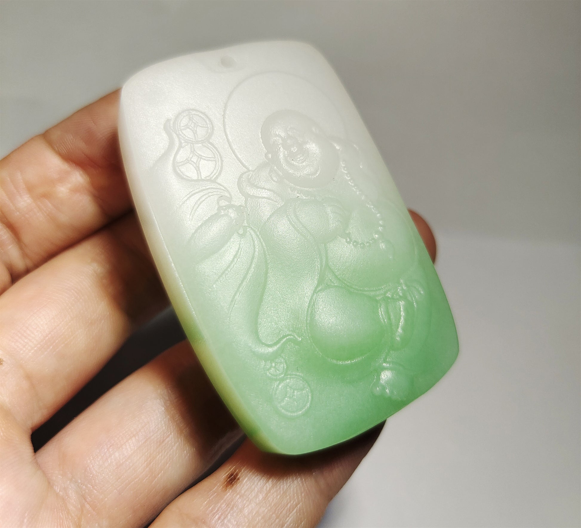 Real Chinese Old Antique White Hetian Jade Happy smiling Maitreya Buddha Pendant Nephrite Hotan Genuine River Pebble Mutton Fat  Authentic natural