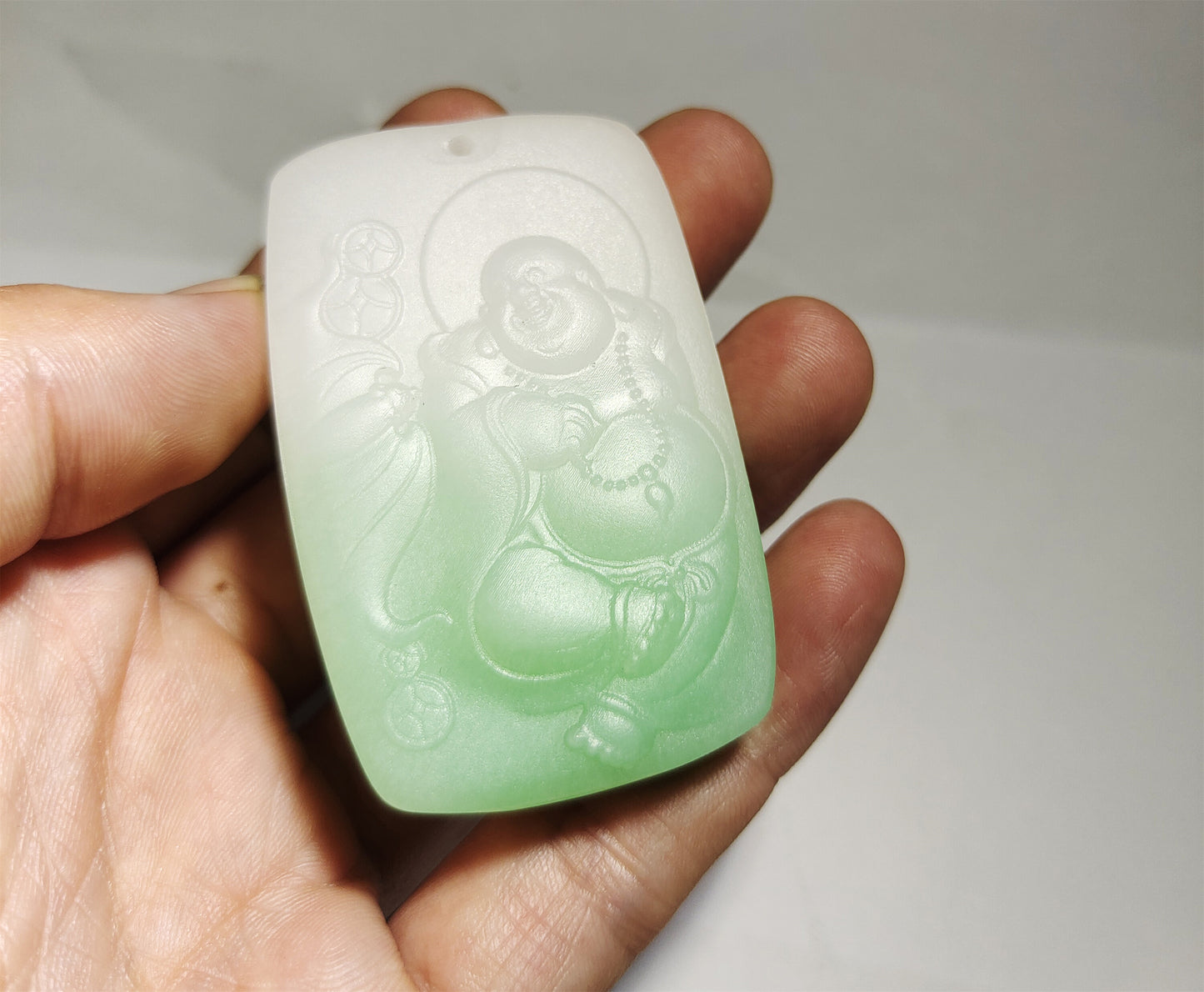 Real Chinese Old Antique White Hetian Jade Happy smiling Maitreya Buddha Pendant Nephrite Hotan Genuine River Pebble Mutton Fat  Authentic natural