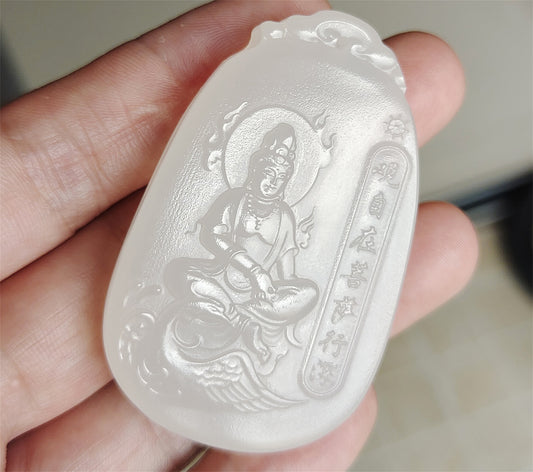 Real Chinese Old Antique White Hetian Jade Kwan Yin Buddha Pendant Nephrite Hotan Guanyin Genuine River Pebble Mutton Fat  Authentic natural