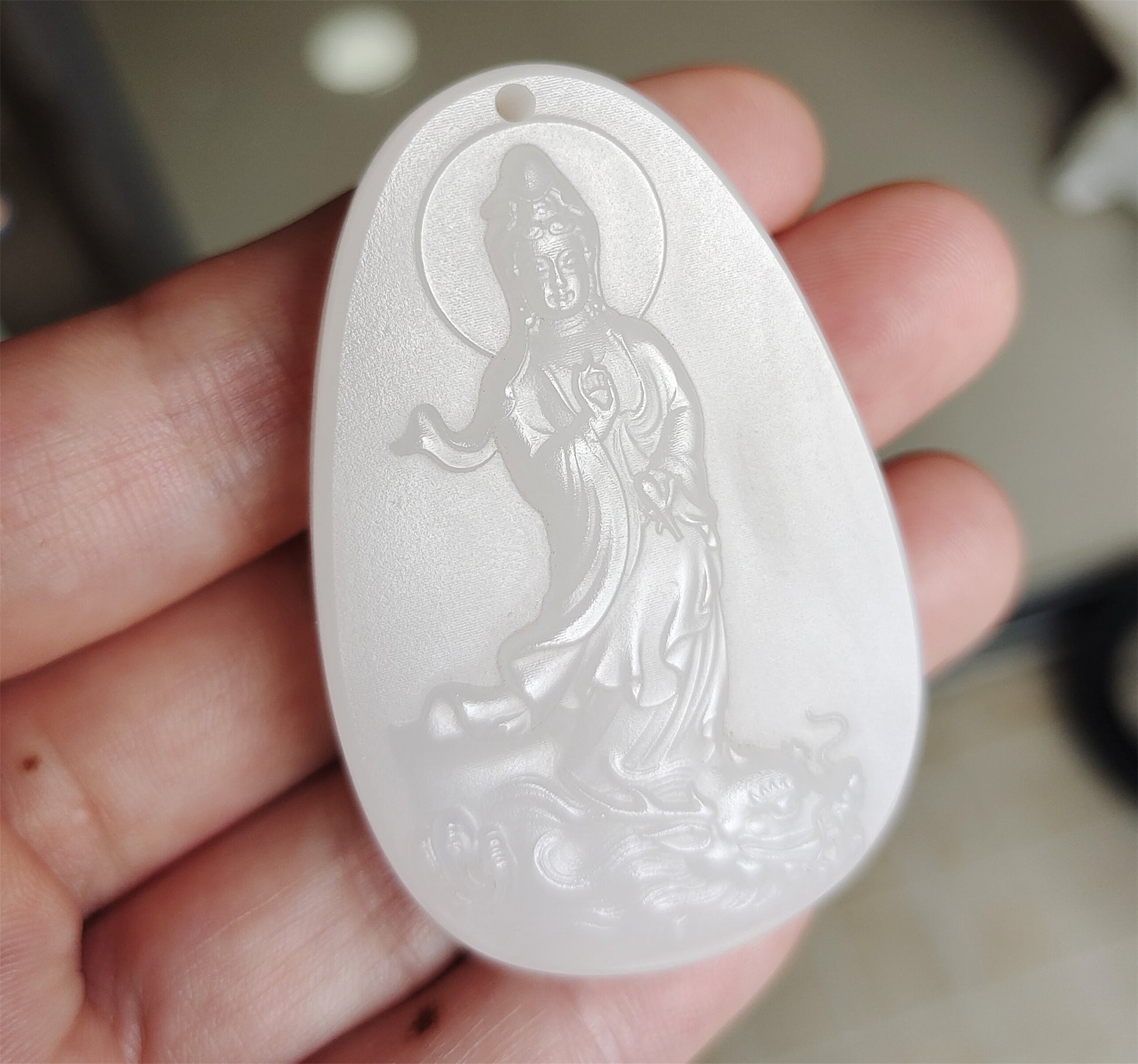 Real Chinese Old Antique White Hetian Jade Kwan Yin Buddha Pendant Nephrite Hotan Guanyin Genuine River Pebble Mutton Fat  Authentic natural