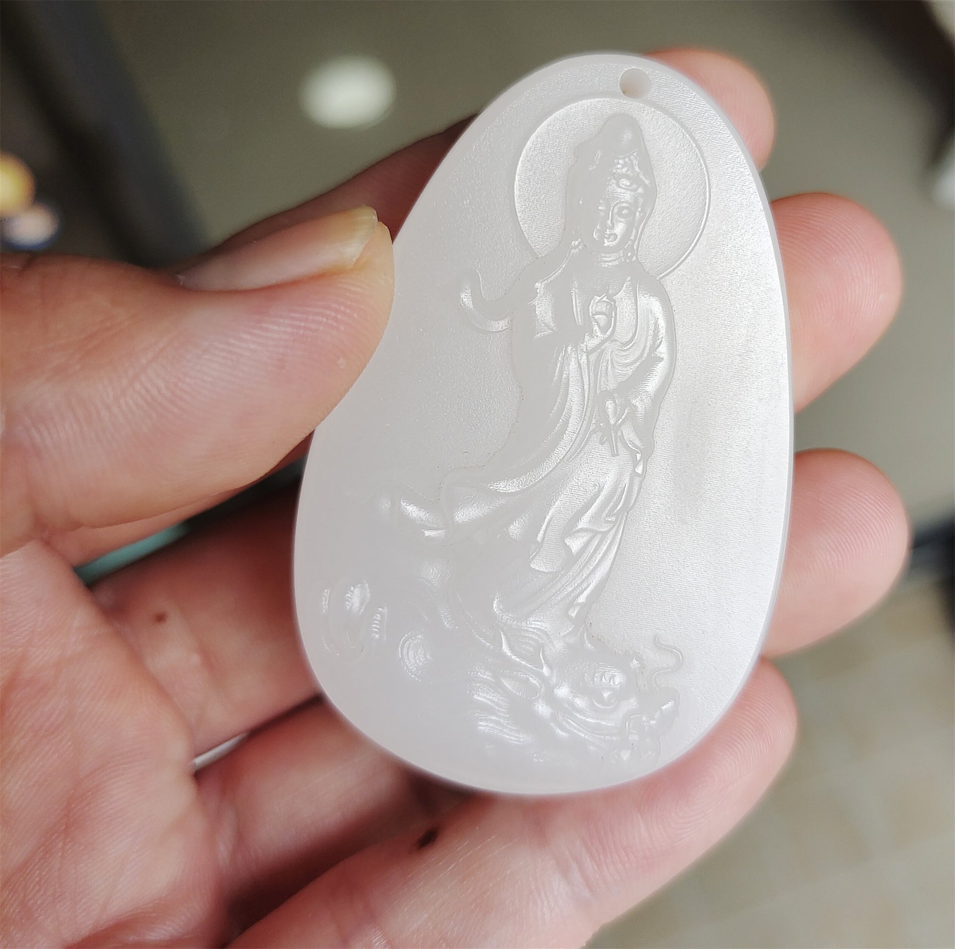 Real Chinese Old Antique White Hetian Jade Kwan Yin Buddha Pendant Nephrite Hotan Guanyin Genuine River Pebble Mutton Fat  Authentic natural