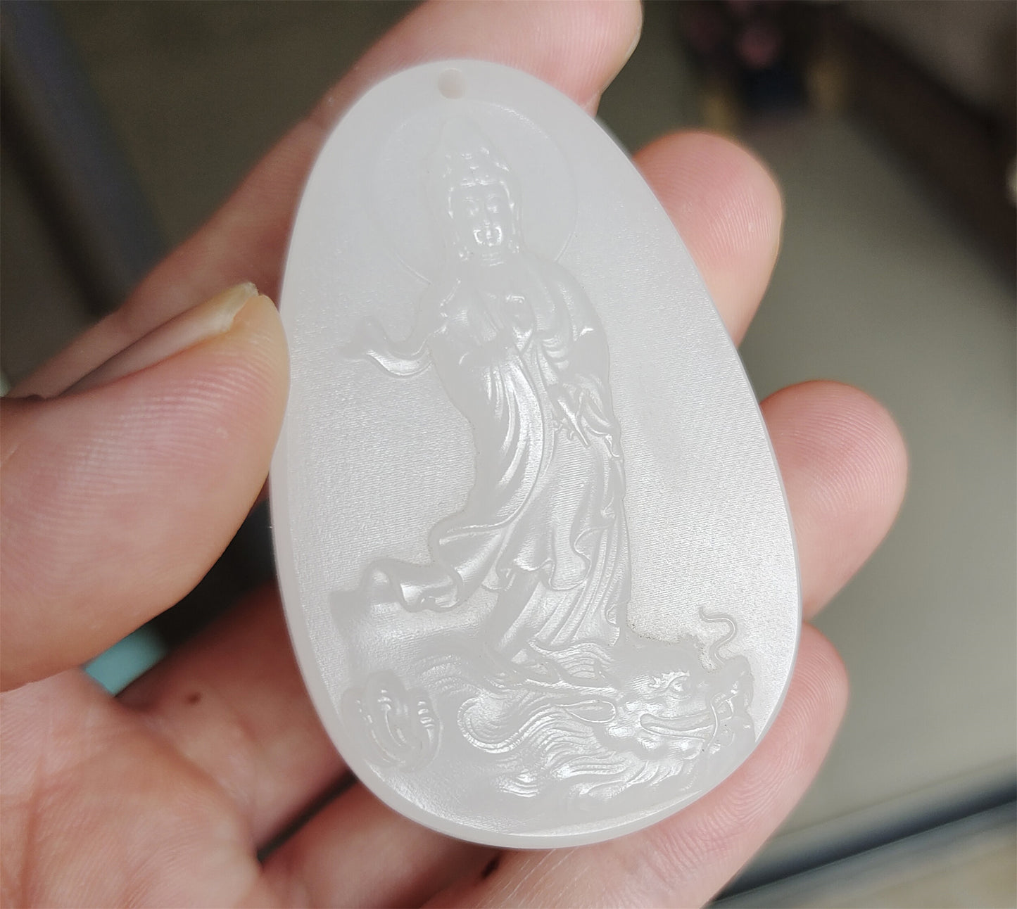 Real Chinese Old Antique White Hetian Jade Kwan Yin Buddha Pendant Nephrite Hotan Guanyin Genuine River Pebble Mutton Fat  Authentic natural