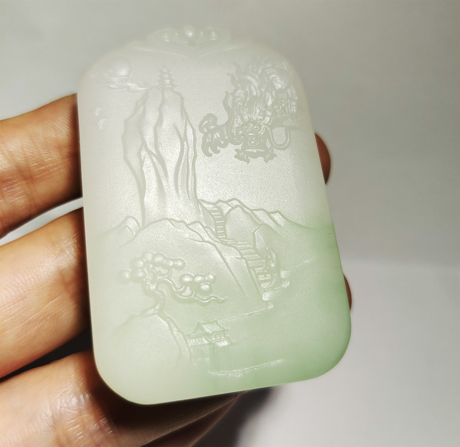 Real Chinese Old Antique White Hetian Jade Landscape Pendant Nephrite Hotan Hill Mountain Tree Elder Bridge Temple Bird hut dragon Genuine River Pebble Mutton Fat  Authentic natural