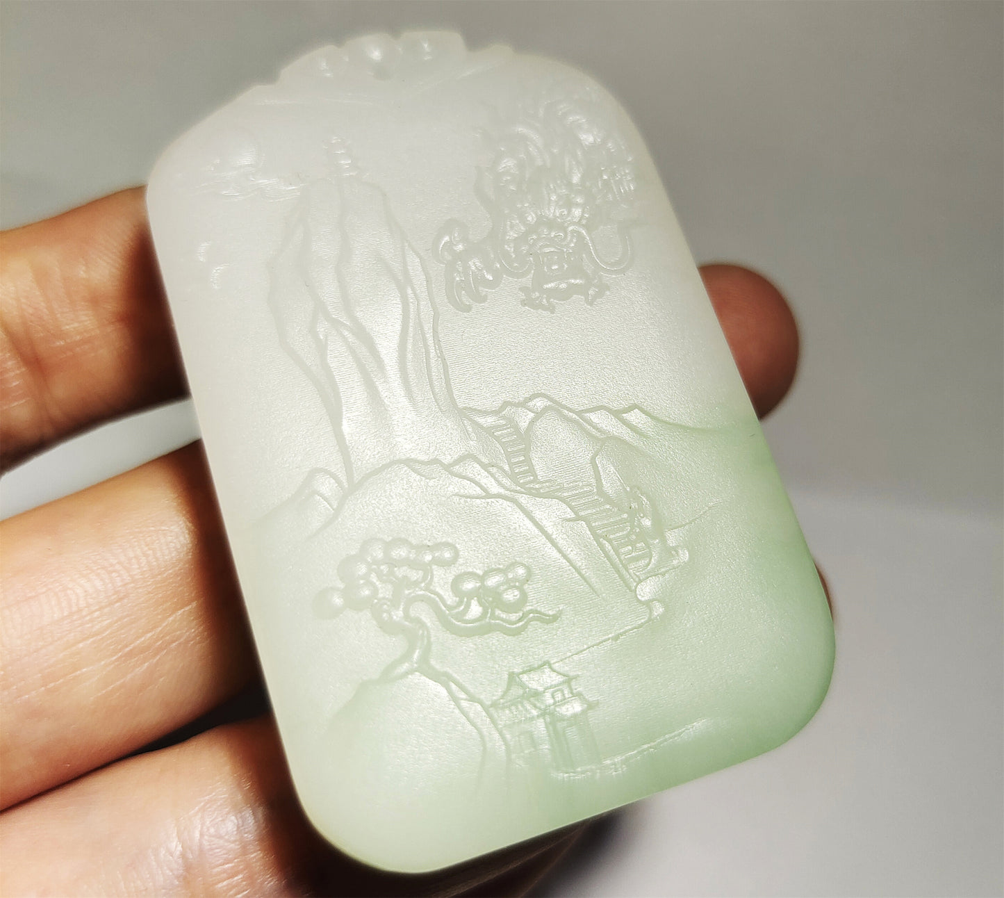 Real Chinese Old Antique White Hetian Jade Landscape Pendant Nephrite Hotan Hill Mountain Tree Elder Bridge Temple Bird hut dragon Genuine River Pebble Mutton Fat  Authentic natural