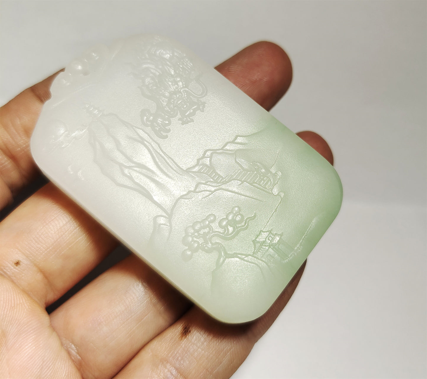 Real Chinese Old Antique White Hetian Jade Landscape Pendant Nephrite Hotan Hill Mountain Tree Elder Bridge Temple Bird hut dragon Genuine River Pebble Mutton Fat  Authentic natural