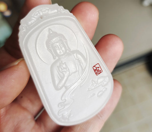 Real Chinese Old Antique White Hetian Jade Shakyamuni Buddha Pendant Nephrite Hotan Guanyin Genuine River Pebble Mutton Fat  Authentic natural