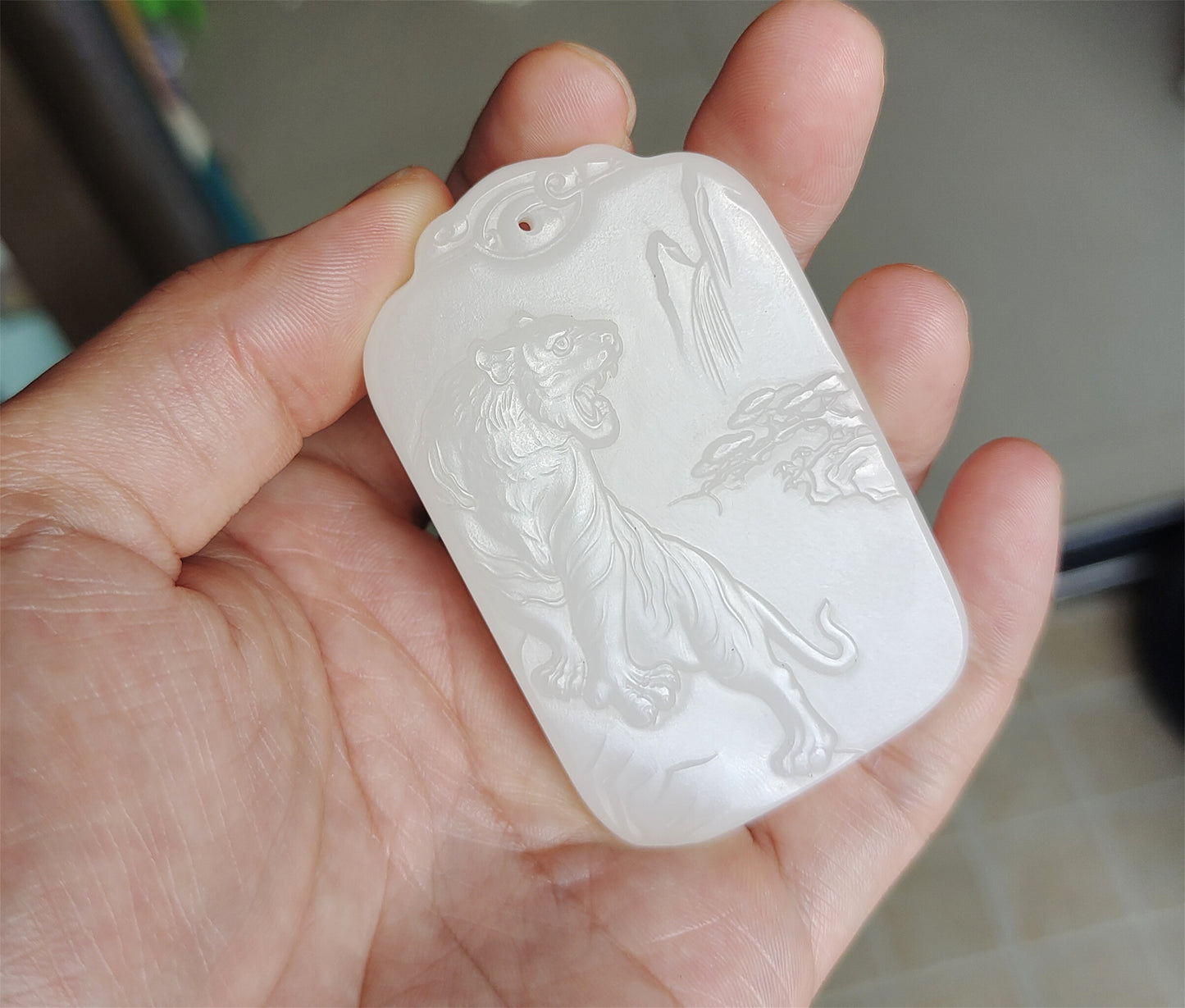 Real Chinese Old Antique White Hetian Jade Tiger Landscape Pendant Nephrite Hotan Genuine River Pebble Mutton Fat Authentic natural