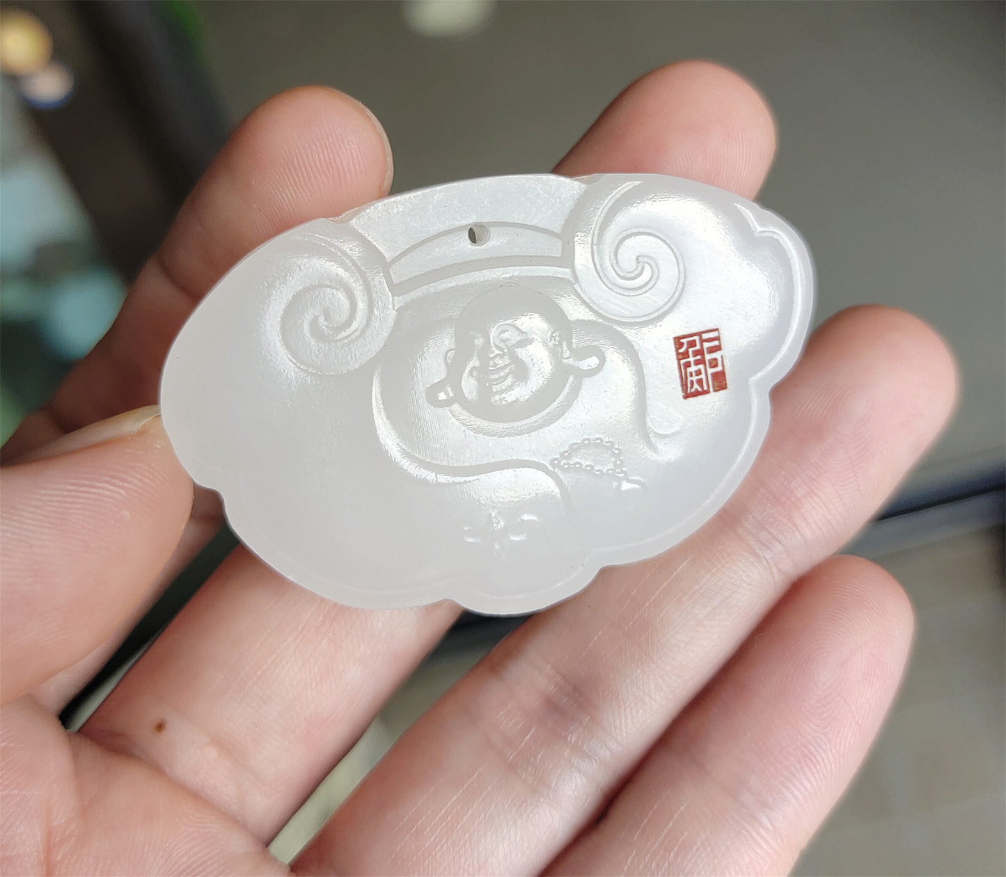 Real Chinese Old Antique White Hetian Jade happy smile Buddha Pendant Nephrite Hotan ruyi bat Genuine River Pebble Mutton Fat Maitreya Authentic natural