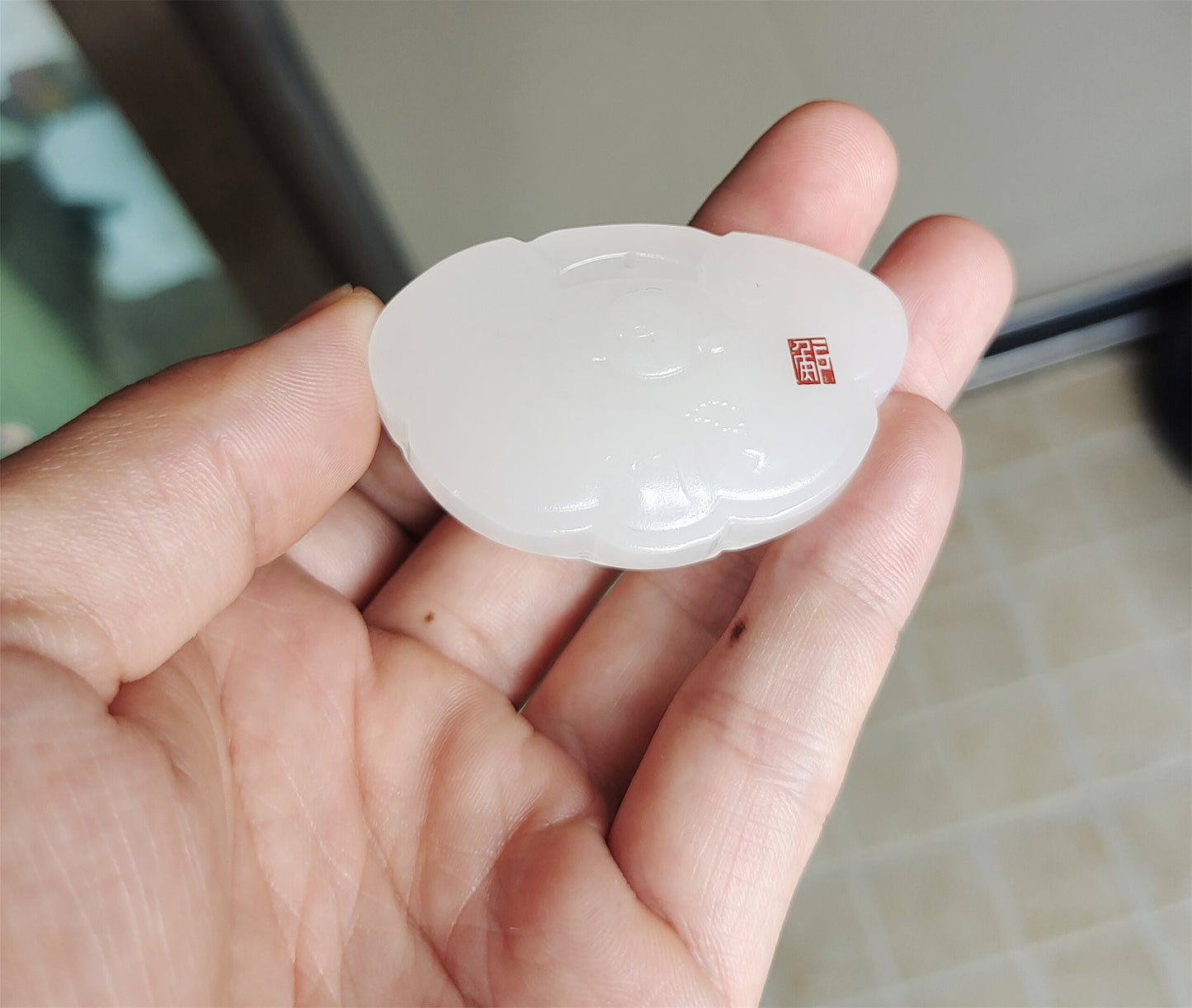 Real Chinese Old Antique White Hetian Jade happy smile Buddha Pendant Nephrite Hotan ruyi bat Genuine River Pebble Mutton Fat Maitreya Authentic natural