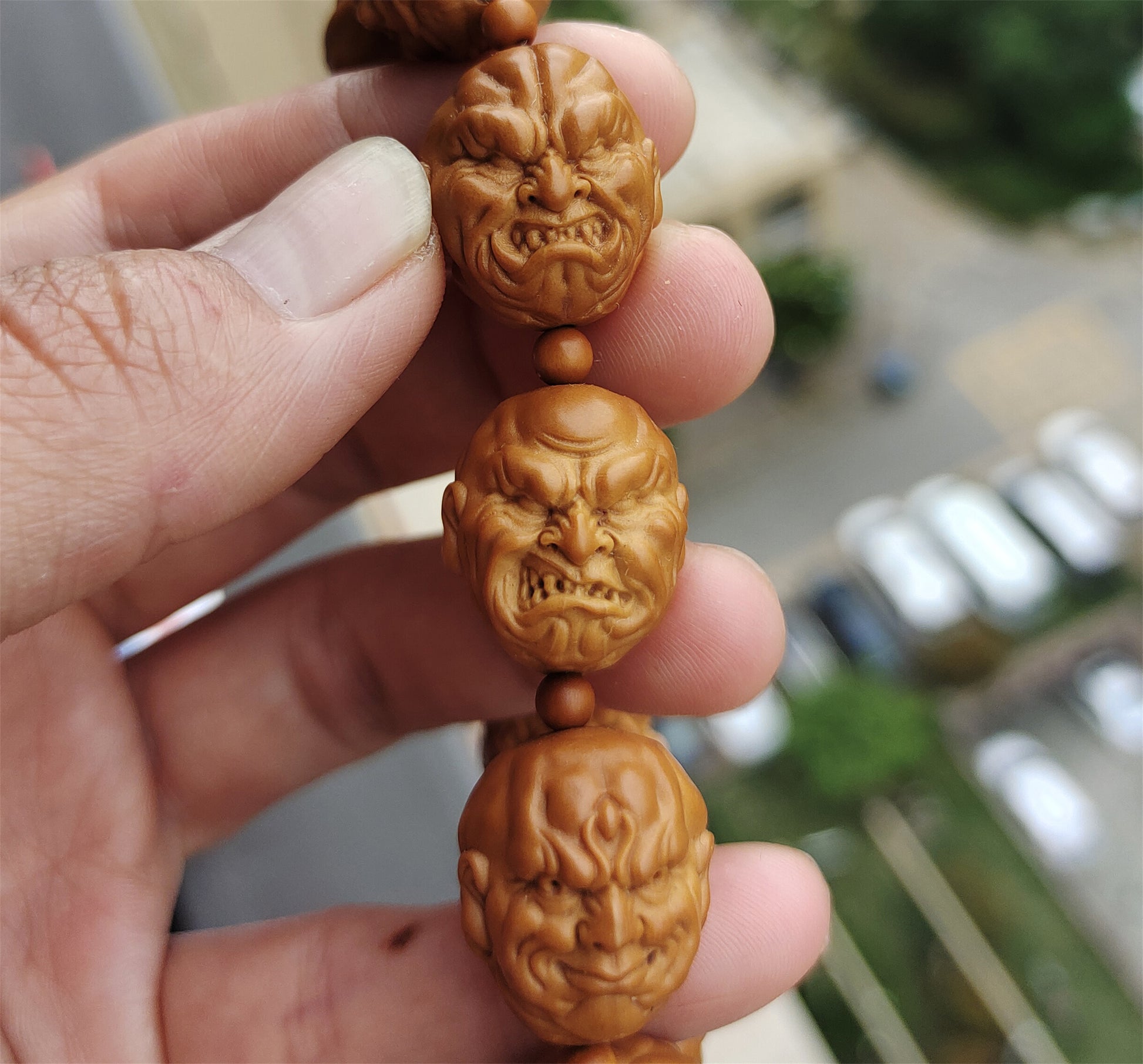 Real Chinese Walnut Carving Netsuke Bracelet Eighteen Arhats Lohan Devil Ghost Buddha Amulet Seeds Mala Prayer Beads Rosary Natural Chain Genuine Worry Talisman