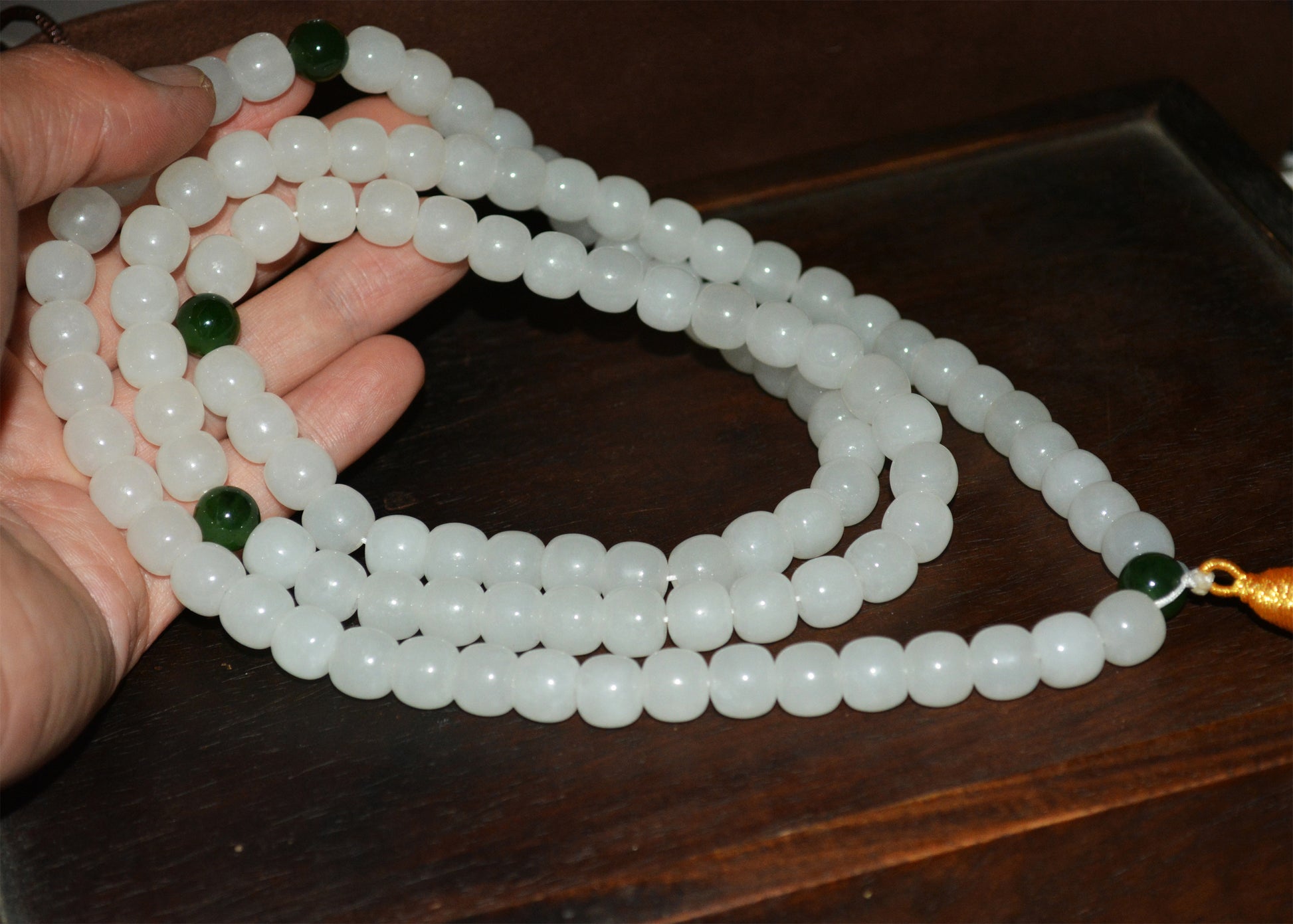 Real Chinese White Hetian Jade Bracelet Nephrite Hotan Mala Prayer Beads Rosary Genuine River Pebble Necklace Mutton Fat Authentic Natural 和田白玉手串佛珠念珠