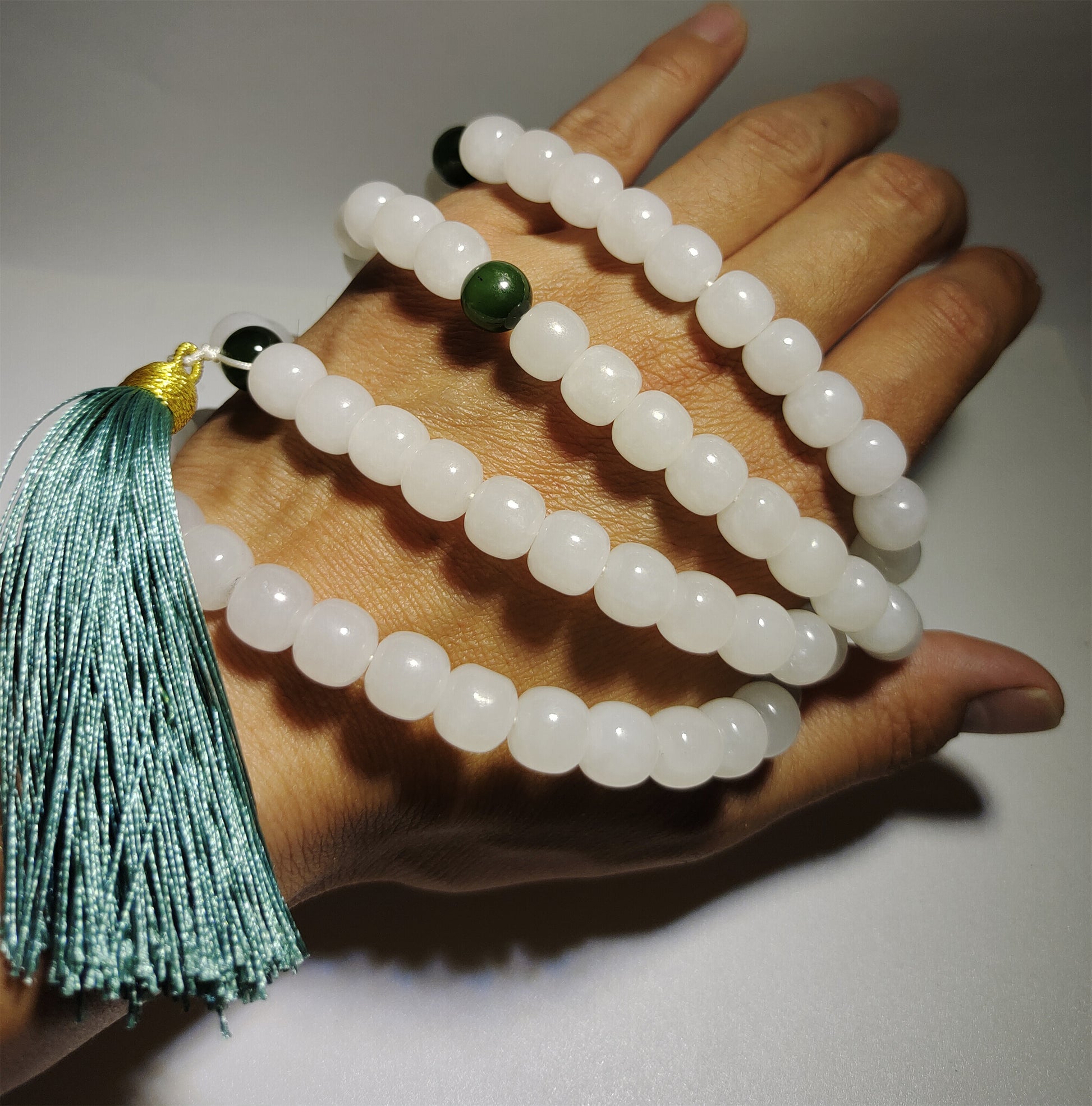 Real Chinese White Hetian Jade Necklace Bracelet Nephrite Hotan Mala Prayer Beads Natural River Pebble Mutton Fat