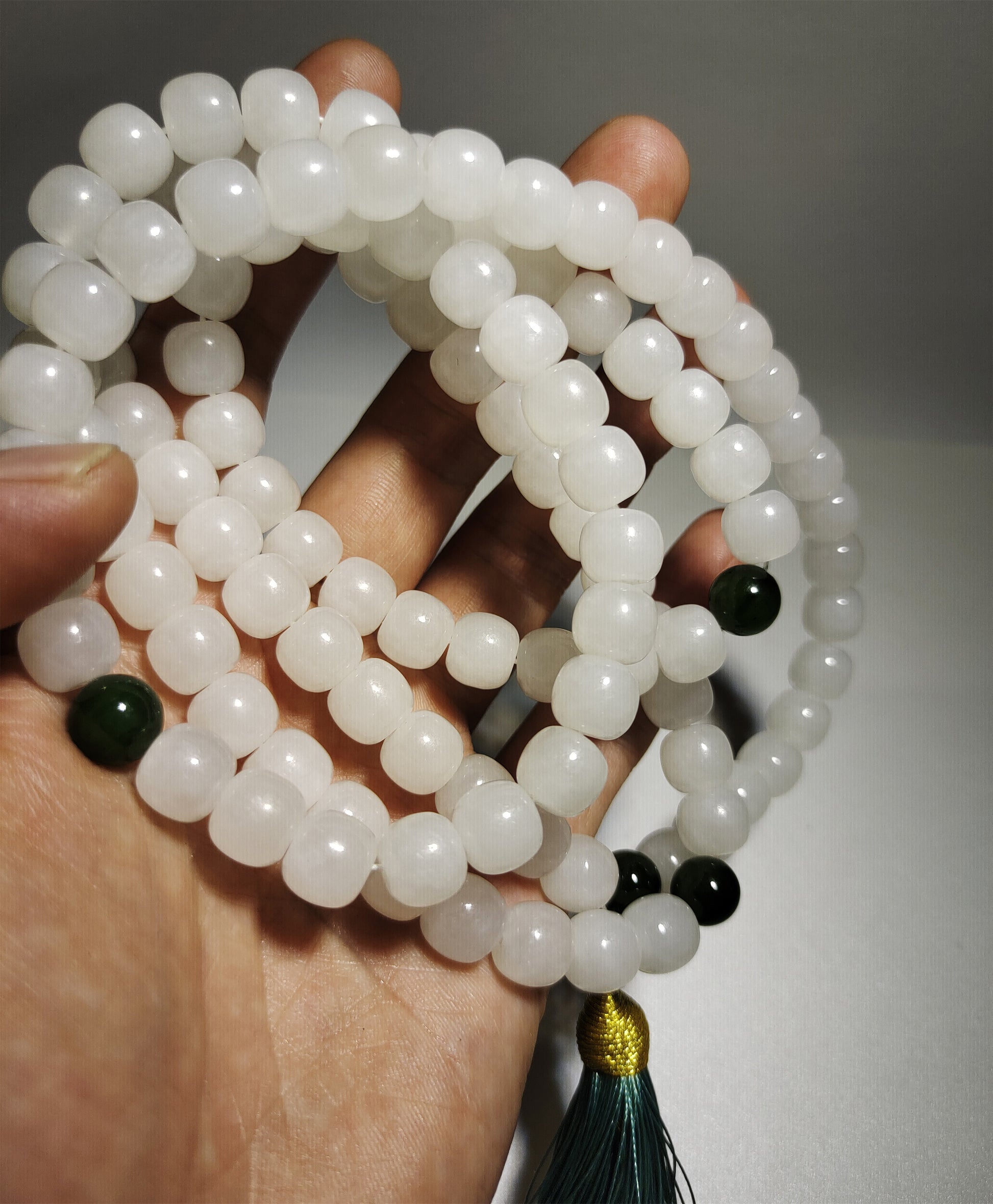 Real Chinese White Hetian Jade Necklace Bracelet Nephrite Hotan Mala Prayer Beads Natural River Pebble Mutton Fat