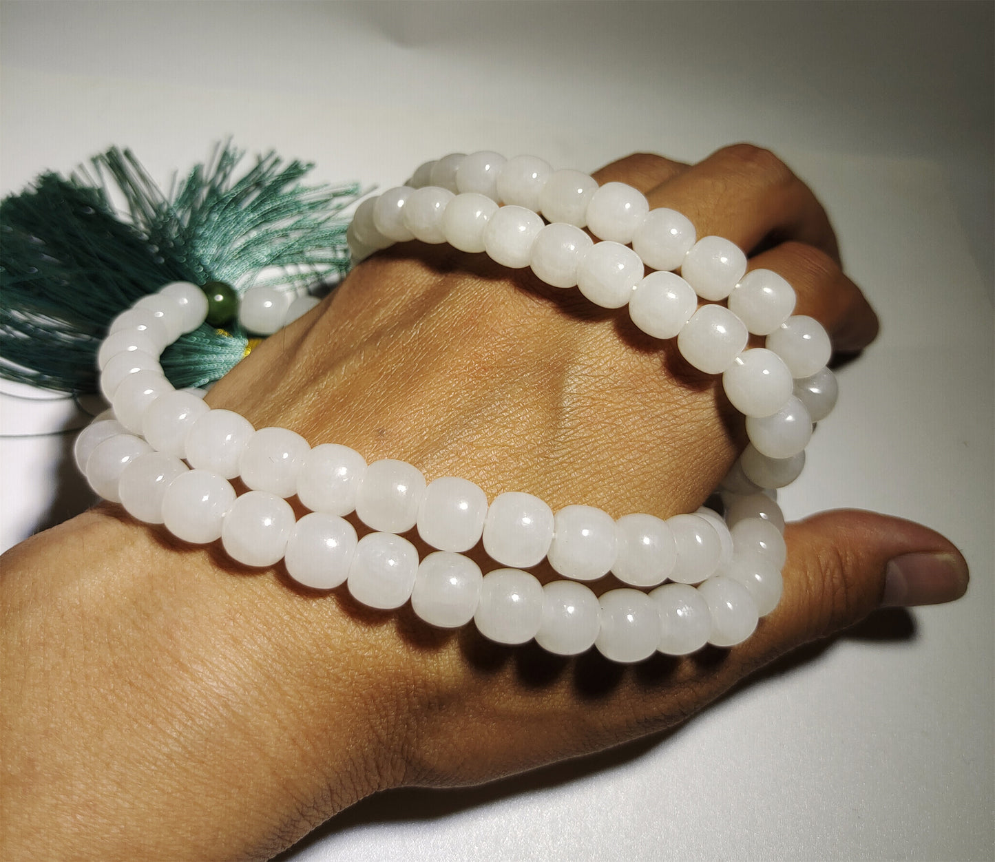 Real Chinese White Hetian Jade Necklace Bracelet Nephrite Hotan Mala Prayer Beads Natural River Pebble Mutton Fat