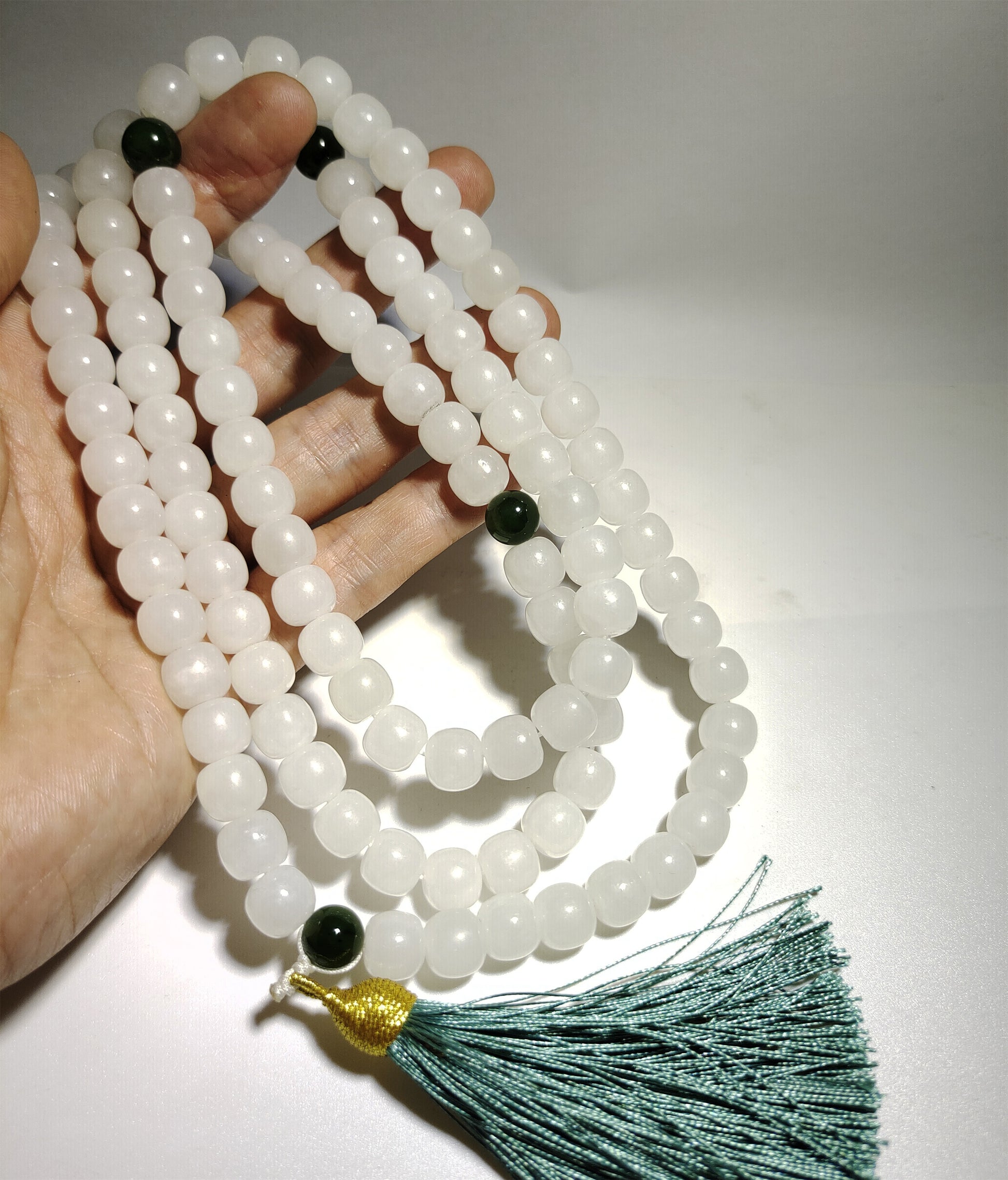 Real Chinese White Hetian Jade Necklace Bracelet Nephrite Hotan Mala Prayer Beads Natural River Pebble Mutton Fat