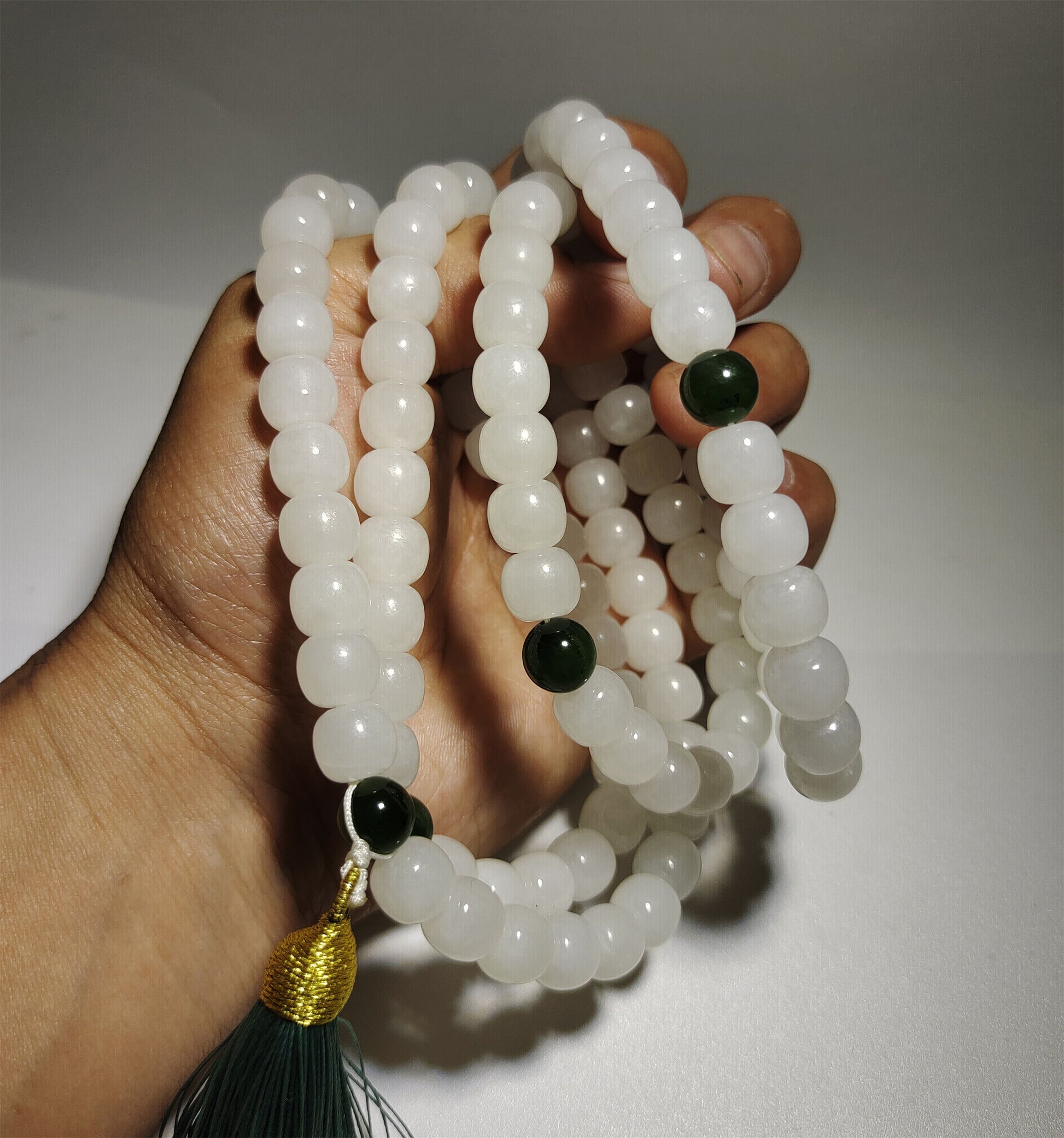 Real Chinese White Hetian Jade Necklace Bracelet Nephrite Hotan Mala Prayer Beads Natural River Pebble Mutton Fat